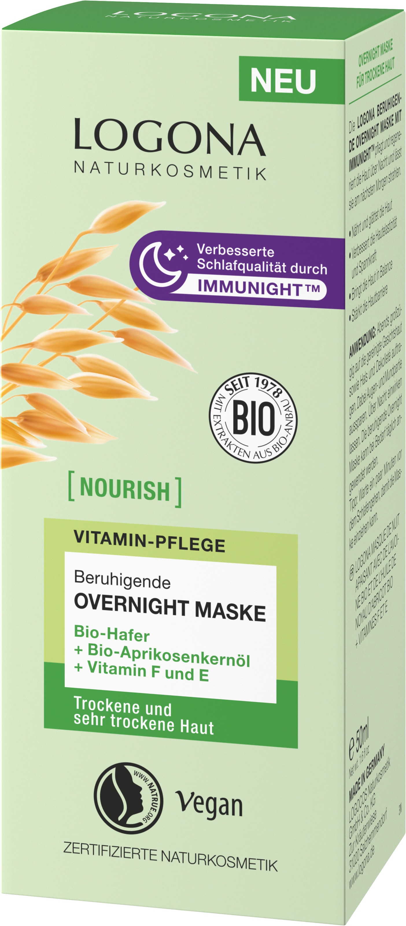 LOGONA Gesichtsmaske »nourish Beruhigende Overnight Maske« Gesichtsmaske, für trockene bis sehr trockene Haut, Overnight Maske