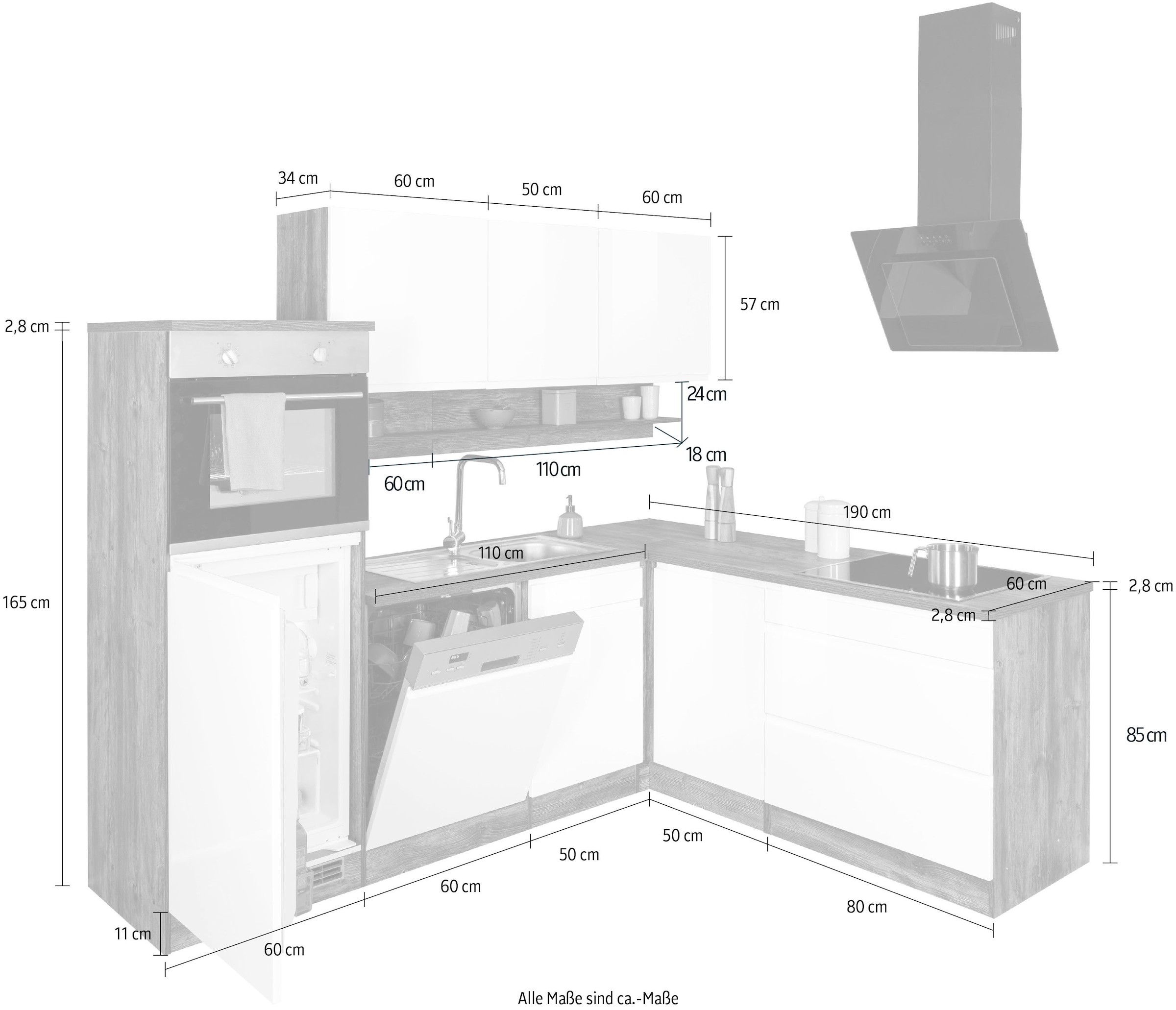 KOCHSTATION Winkelküche »KS-Virginia«, Stellbreite 230/190 cm, mit E-Geräten