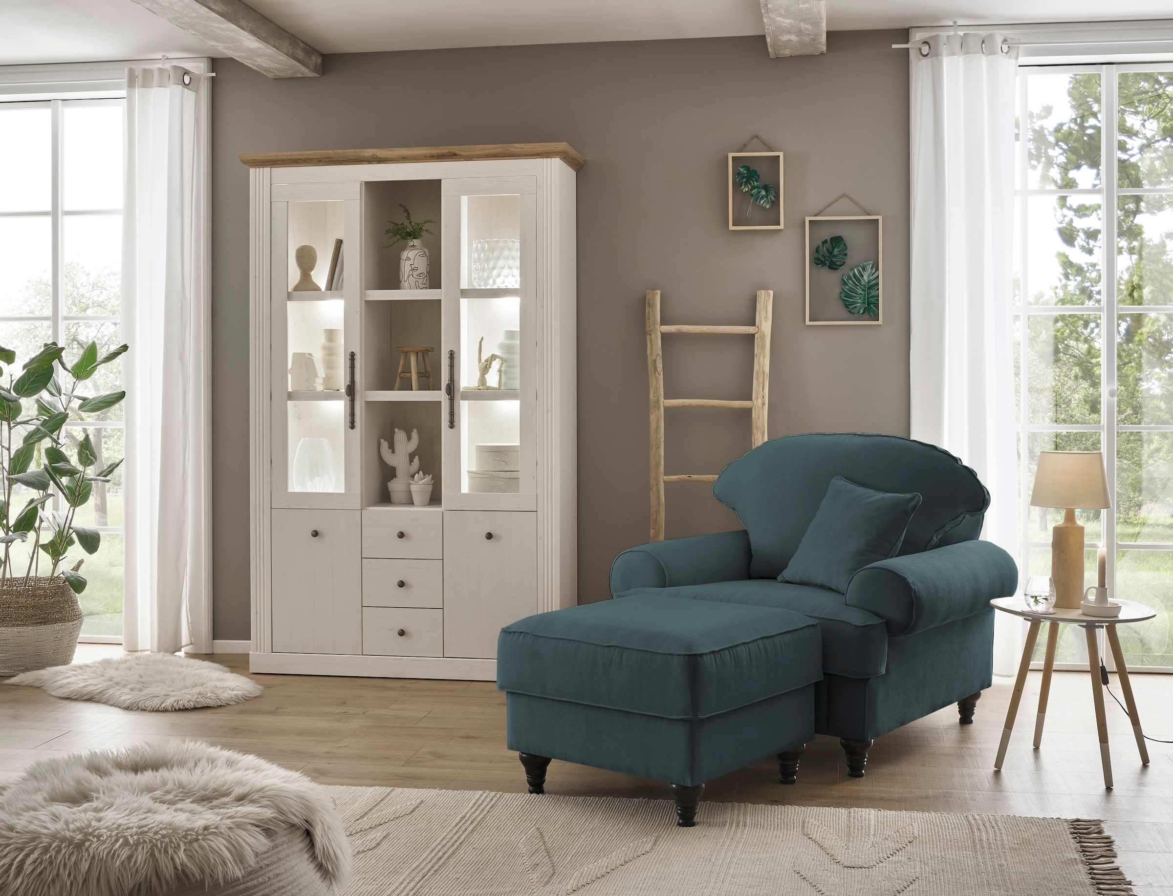 Home affaire Sessel »WESTMINSTER« Set, 1Sessel, 1 Hocker, 2 Stk. tlg. mit Federkern-Polsterung