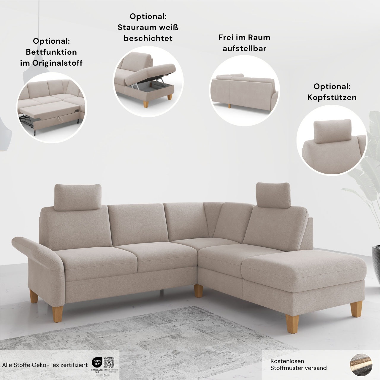 Thumbnail - Home affaire Ecksofa "Rochelle, L-Form", wahlweise mit Armteilverstellung, Bettfunktion und Bettkasten