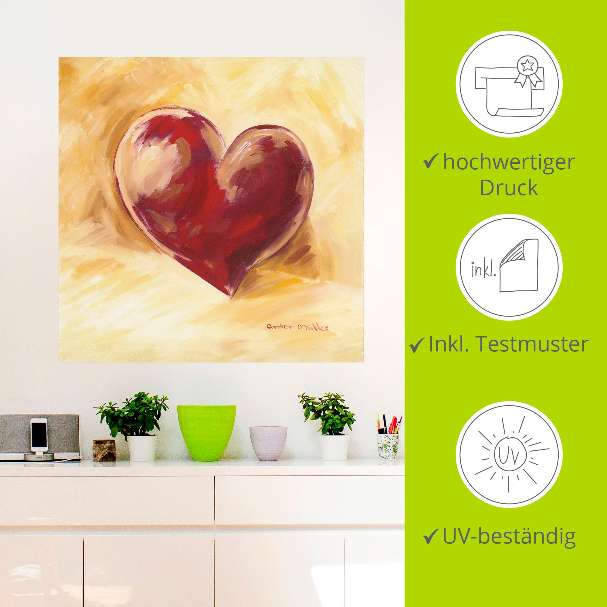 Artland Wandbild »Bordeauxrotes Herz«, Herzen, (1 St.), als Alubild, Outdoorbild, Poster, Wandaufkleber in verschied. Größen