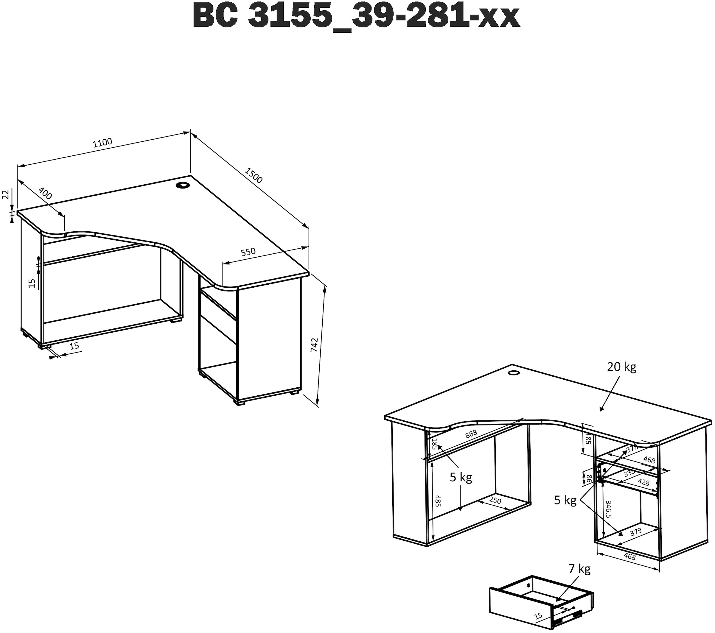Ablagefächer mit »BC3155«, Schublade | und BAUR OFFICE BEGA Eckschreibtisch schwarz