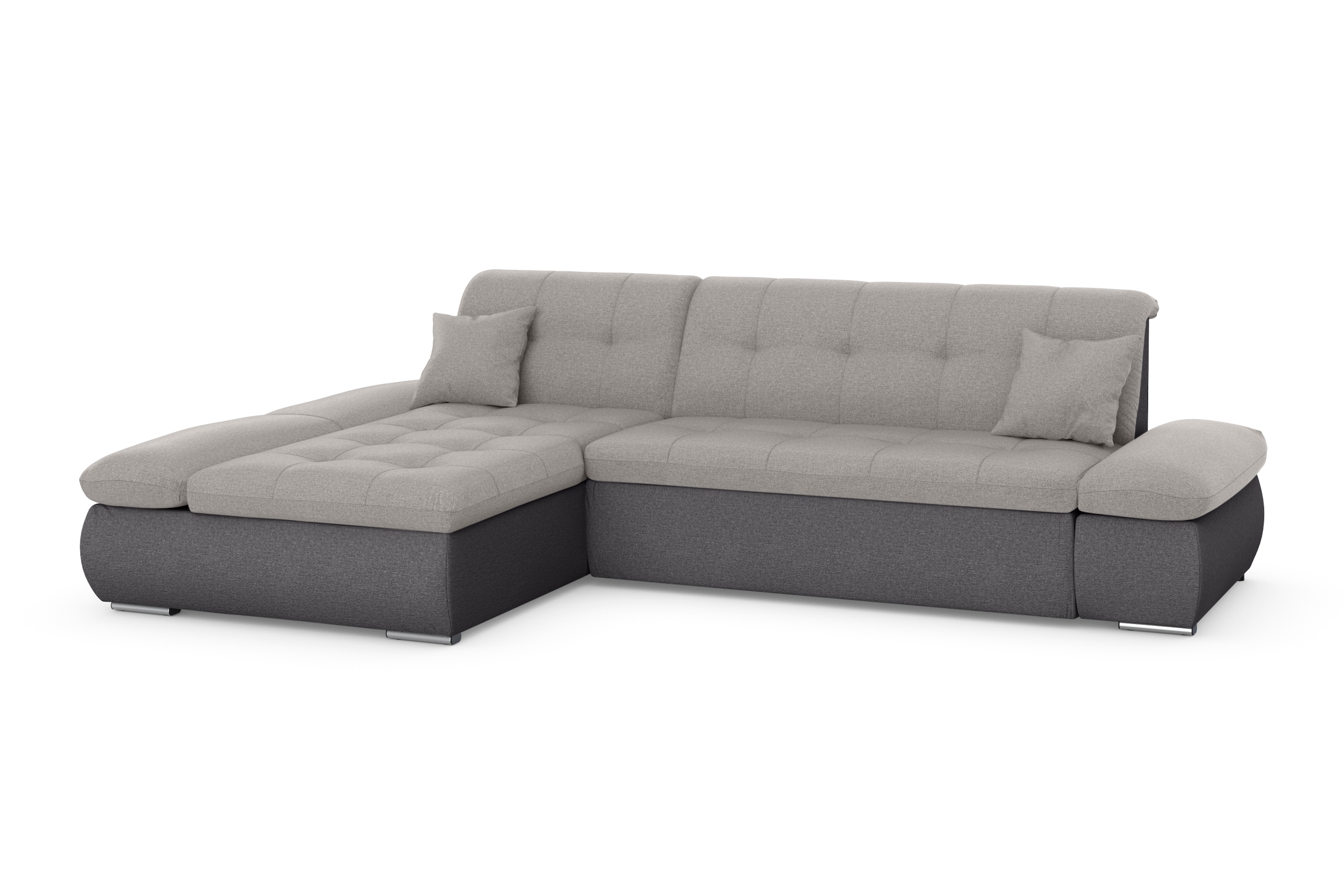 DOMO collection Ecksofa »Moric, L-Form, XXL-Sofa - Breite 300cm«, wahlweise mit Bettfunktion und Armteilverstellung, grau-silber