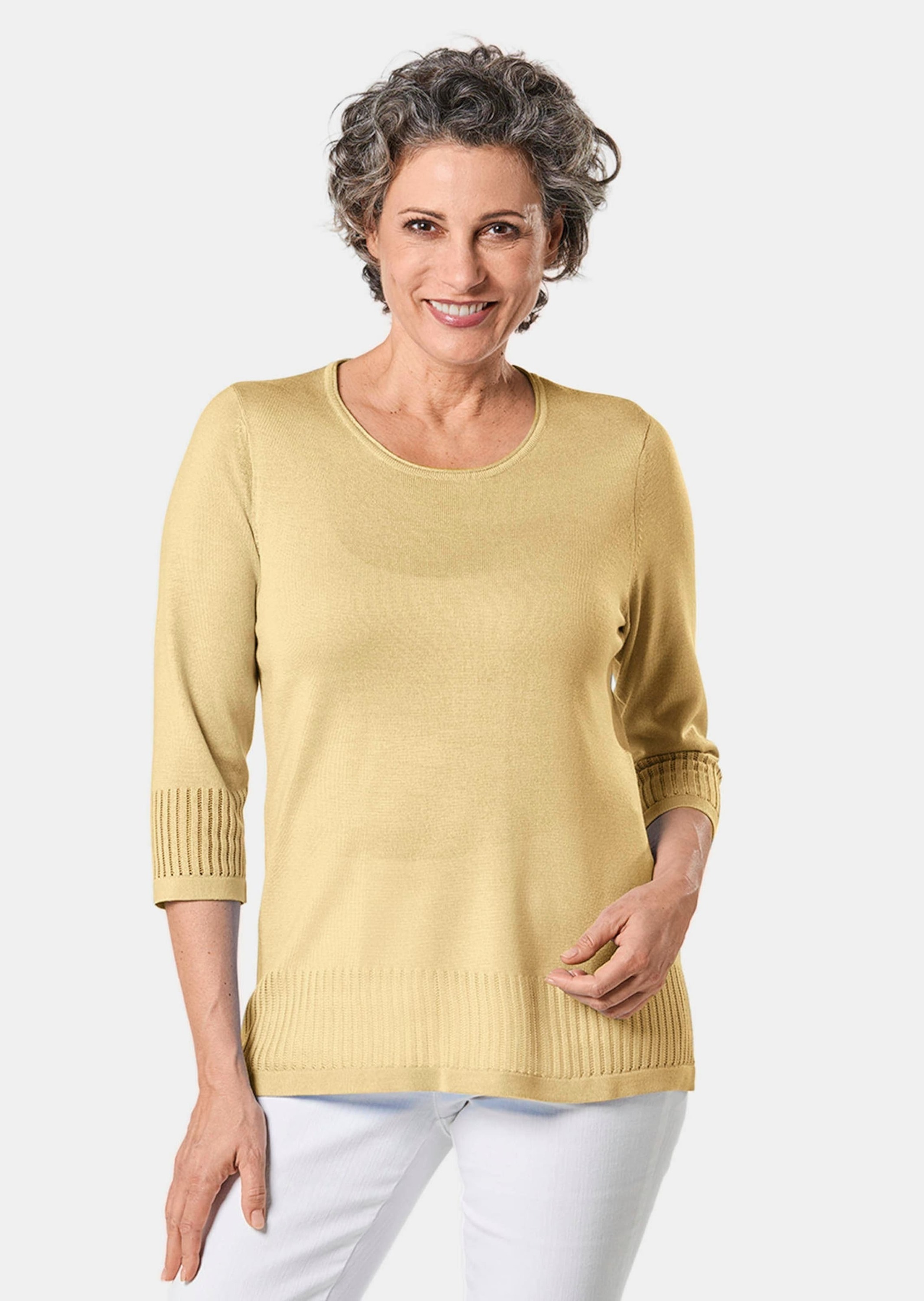 GOLDNER 3/4 Arm-Pullover "Kurzgröße Ajour-Pullover mit Durchbrüchen" günstig online kaufen