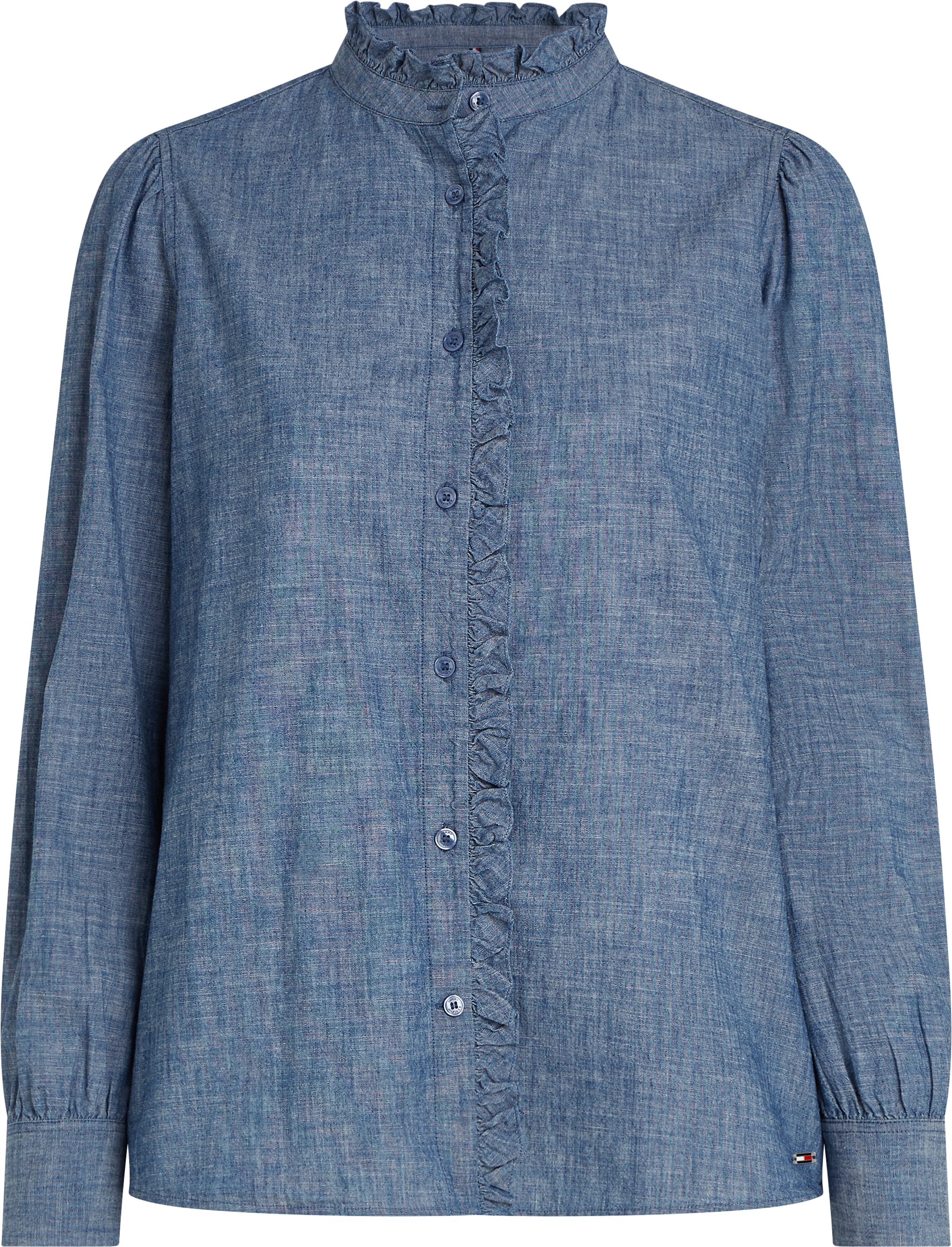 Tommy Hilfiger Shirtbluse »CHAMBRAY RUFFLE RELAXED SHIRT«, mit Rüsche, Cahmbray Qualität