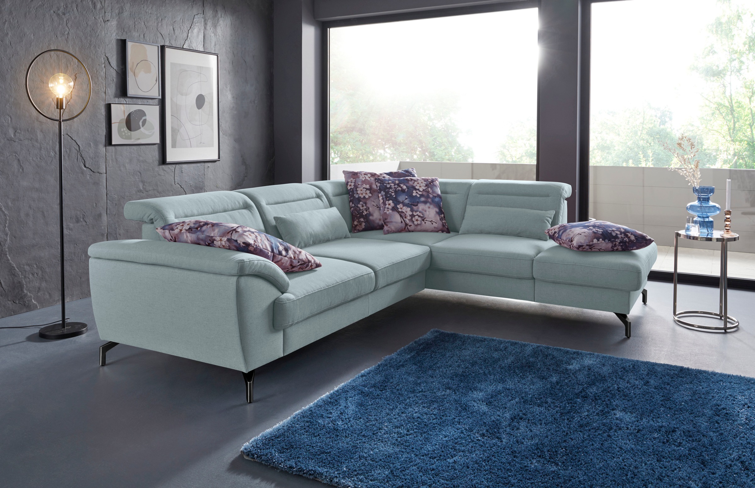 Ecksofa SIT & MORE "Percy L-Form", blau (aqua), B:270cm H:77cm T:235cm, Sofas, Ecksofa, 12 cm Fußhöhe, Sitztiefenverstellung, wahlweise in 2 Fußfarben 9