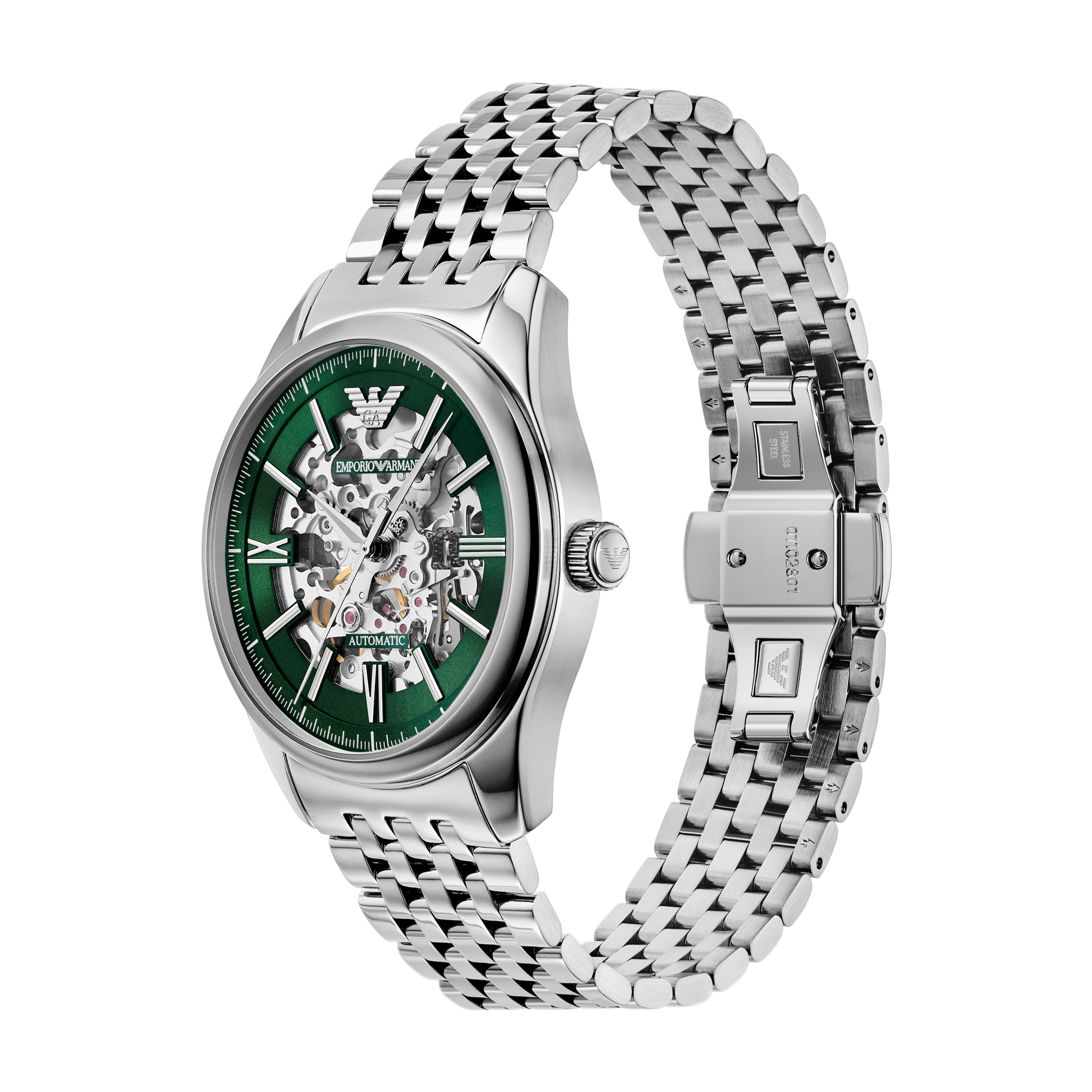 Emporio Armani Automatikuhr, Armbanduhr, Herrenuhr, Mechanische Uhr, Edelstahlarmband, analog