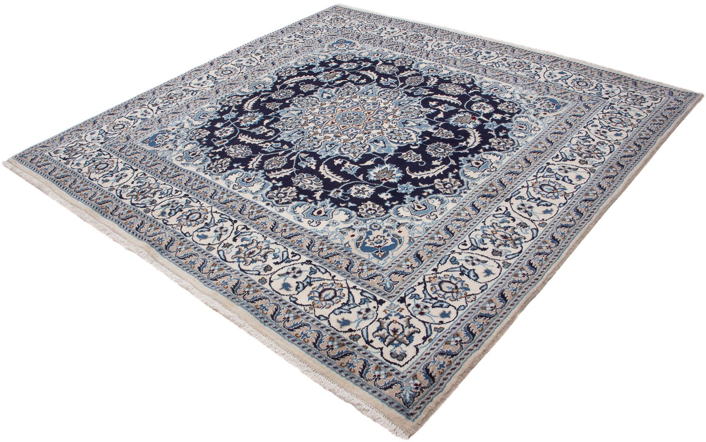 morgenland Orientteppich "Perser - Nain quadratisch - 196 x 195 cm - dunkelblau", quadratisch, 10 mm Höhe, Wohnzimmer, H