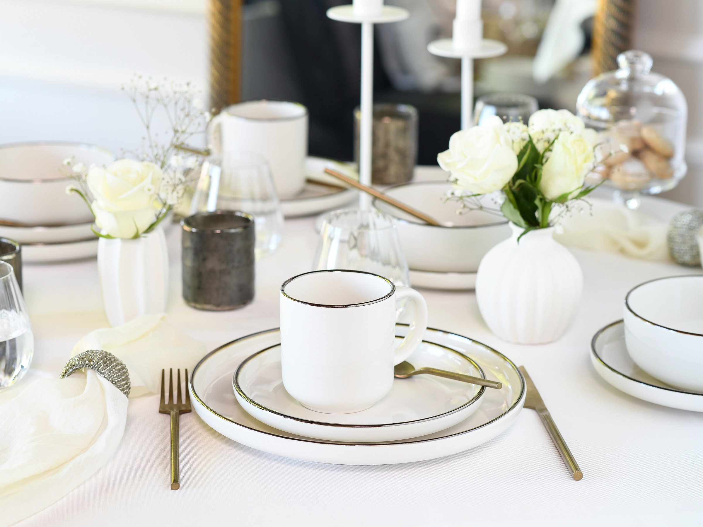 CreaTable Kombiservice »Nordic Festive, Service 10-tlg.« Minimalistisches Design, Dezente goldene Akzente