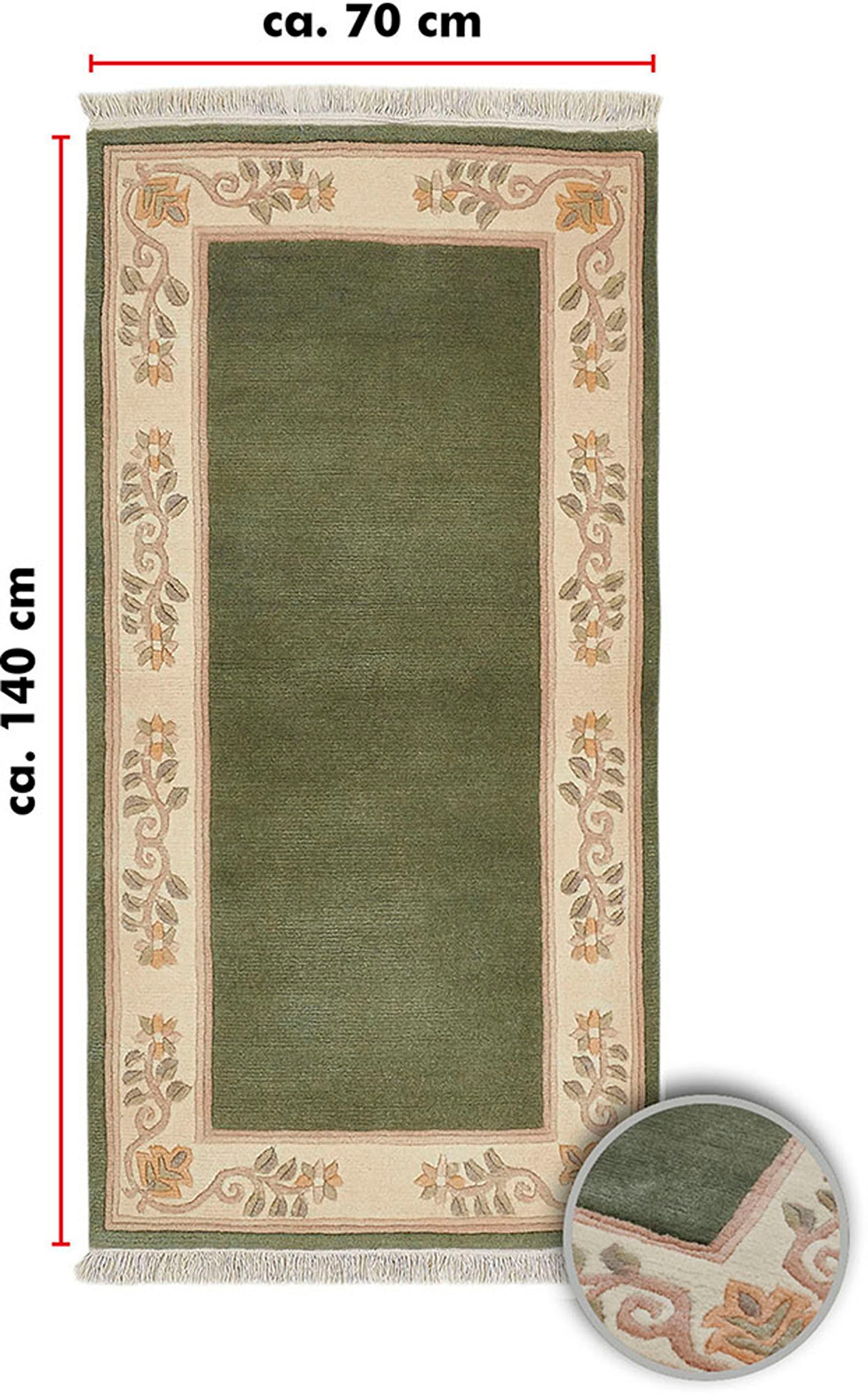 LUXOR living Wollteppich »Adour«, rechteckig, 18 mm Höhe, reine Wolle, handgeknüpft, mit Bordüre und Fransen, Wohnzimmer