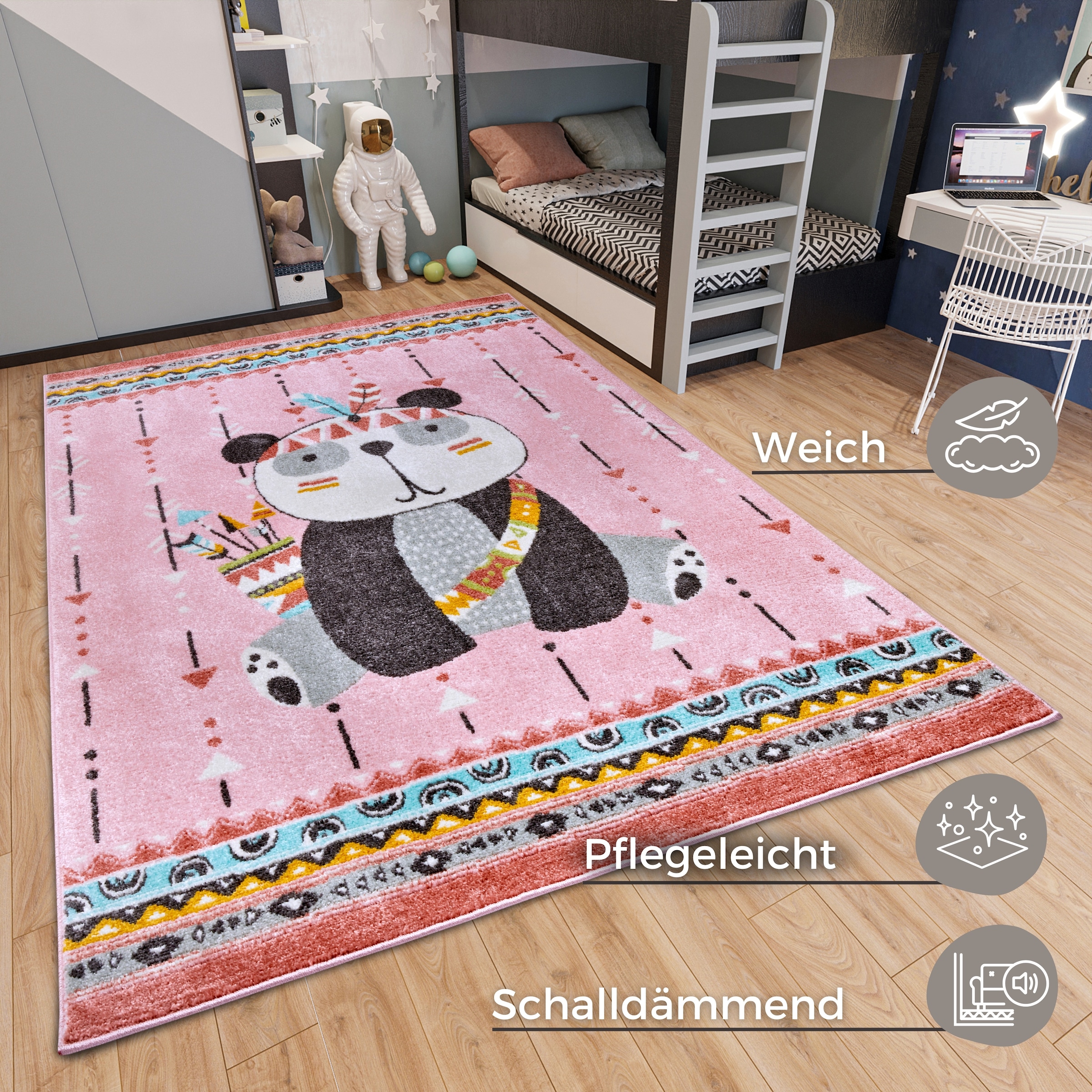 HANSE Home Kinderteppich »Adventures Panda«, rechteckig, 7 mm Höhe, Spielteppich, fest, Kinderzimmer, Kurzflor, Spielunterlage