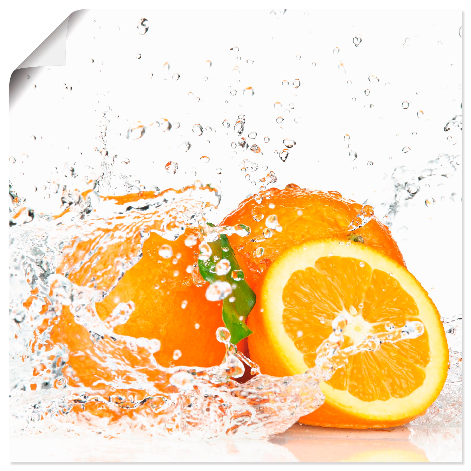 Black Friday Artland Wandbild »Orange mit Spritzwasser«, Süßspeisen, (1 St.),  als Alubild, Leinwandbild, Wandaufkleber oder Poster in versch. Größen |  BAUR