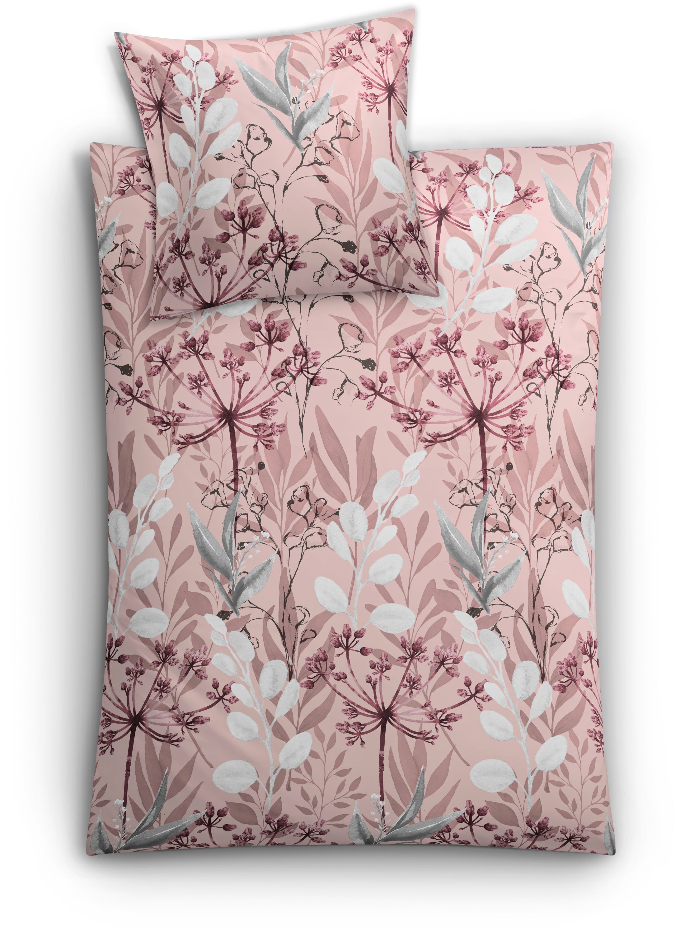 Bettwäsche KLEINE WOLKE, rosa, Mako-Satin, Obermaterial: 100% Baumwolle, Bettwäsche, "Lukardis", mit Blättern und Gräsern