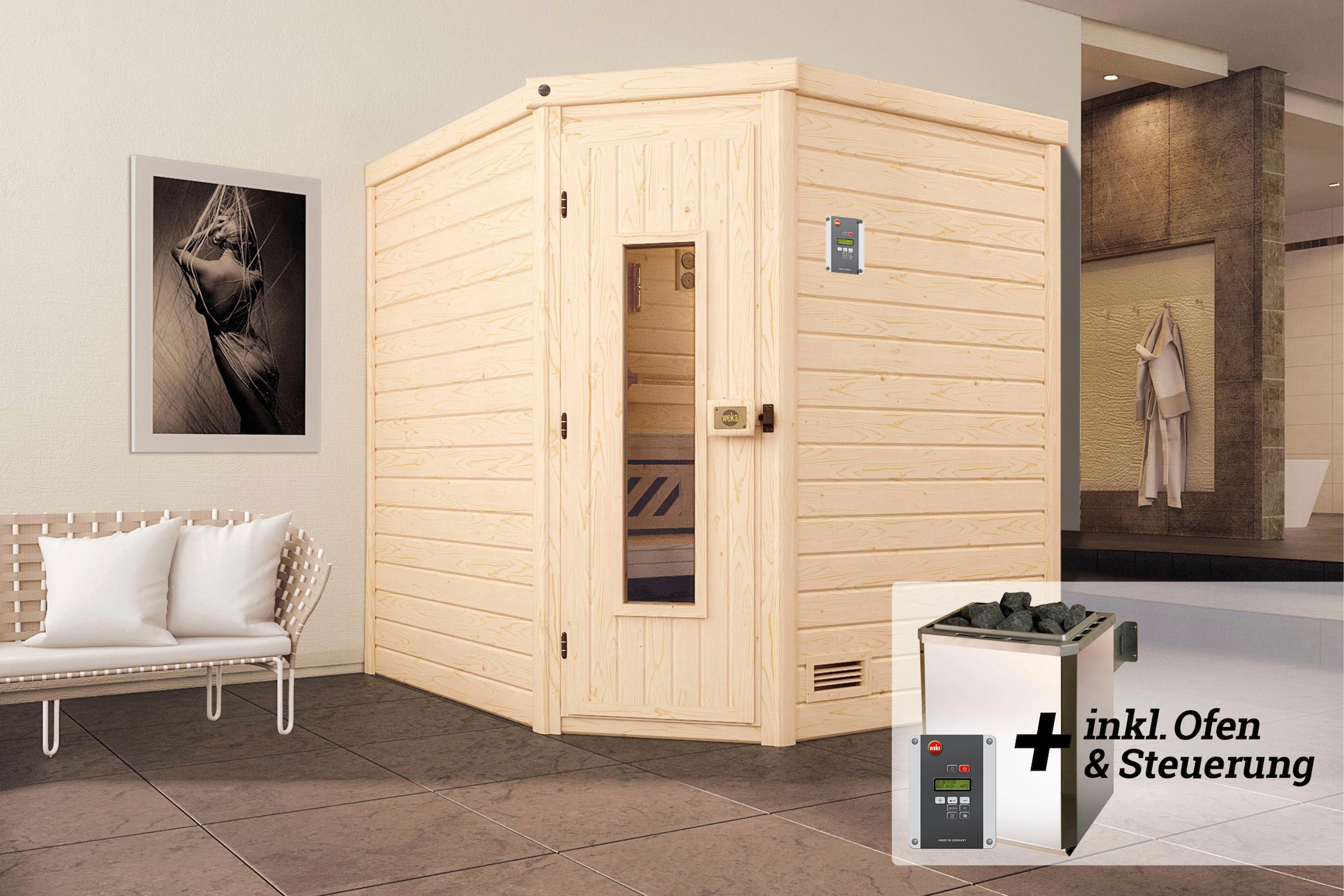 weka Sauna »Turku«, 7,5 kW-Ofen mit digitaler Steuerung