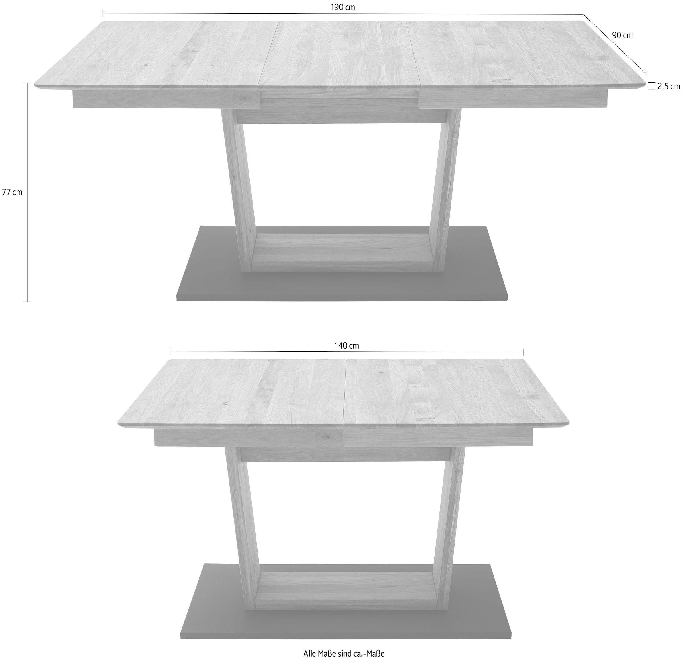 MCA furniture Esstisch »Cuba«, Esstisch Massivholz ausziehbar, Tischplatte mit Synchronauszug