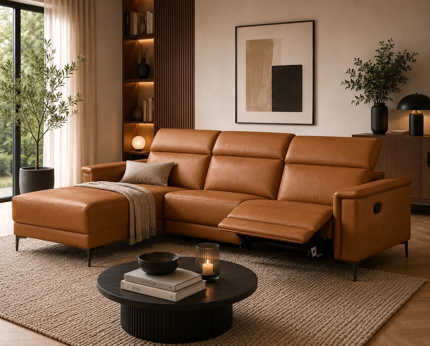 OTTO home Ecksofa "LUND, Naturleder, L-Form, 261cm, man./elektr. Relaxfunktion (USB-A)" mit USB A-Anschluss bei elektrischer Variante und Kopfteilverstellung
