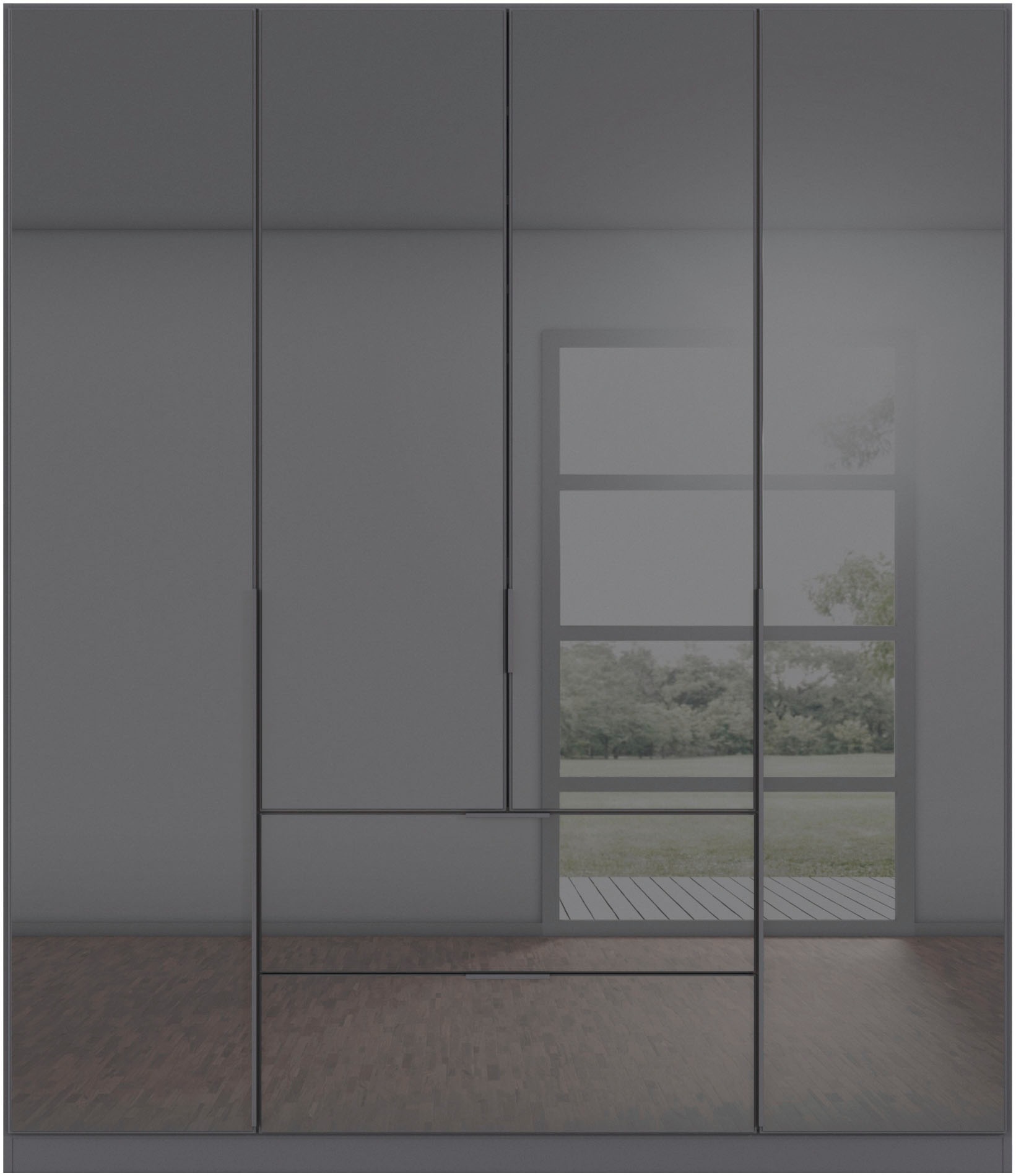 rauch Drehtürenschrank »Kleiderschrank Kleiderschränke Schrank Garderobe AGORDO mit Glasfront«, (in zwei Griff-Farben, Breiten 91-360 cm), mit Außenschubkästen, in 7 Breiten und 2 Höhen MADE IN GERMANY