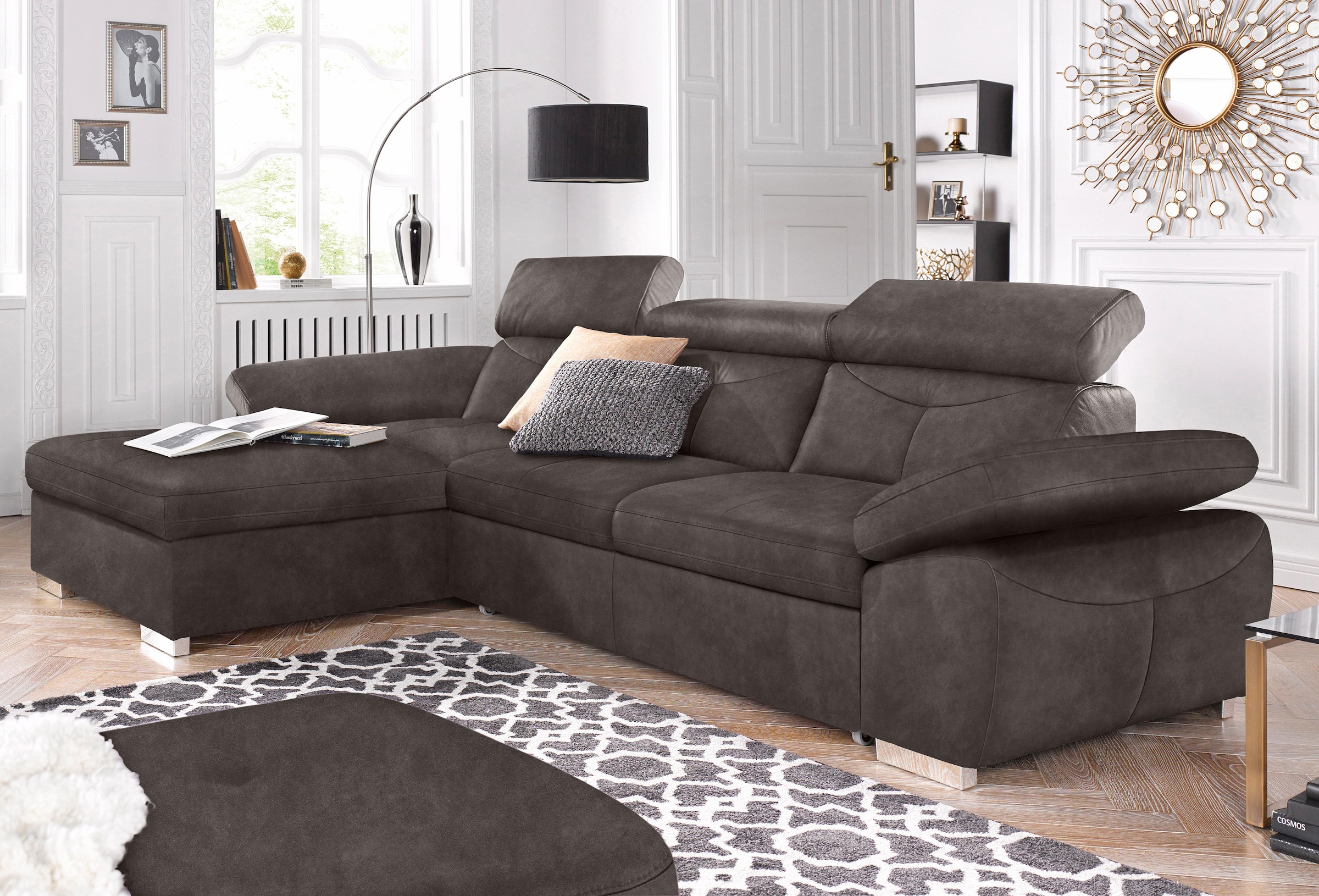exxpo - sofa fashion Ecksofa "Spring, super bequem, mit Armteil- und Kopfteilfunktion" mit Bettfunktion & Bettkasten, Luxus-Microfaser +Simply Clean