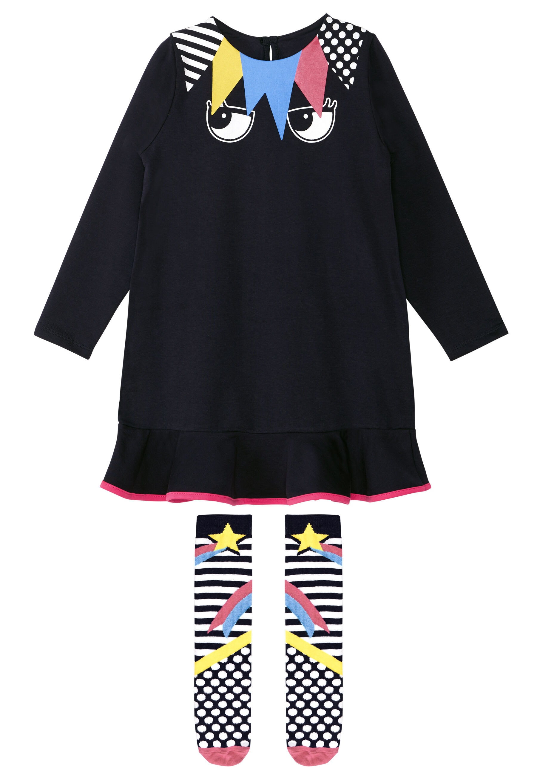 Denokids Shirtkleid »Eyes«, mit Rüschen am Saum