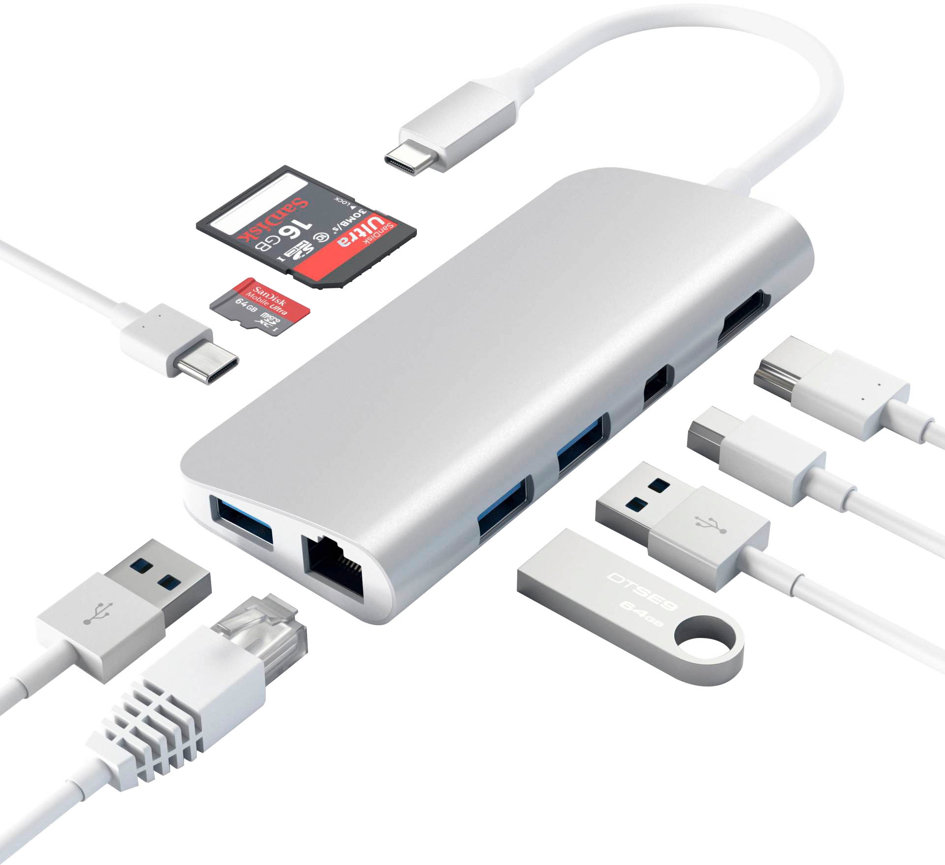 Satechi USB-Adapter »Type-C Multimedia«, RJ-45 (Ethernet)-USB 3.0 Typ A-HDMI zu USB Typ C