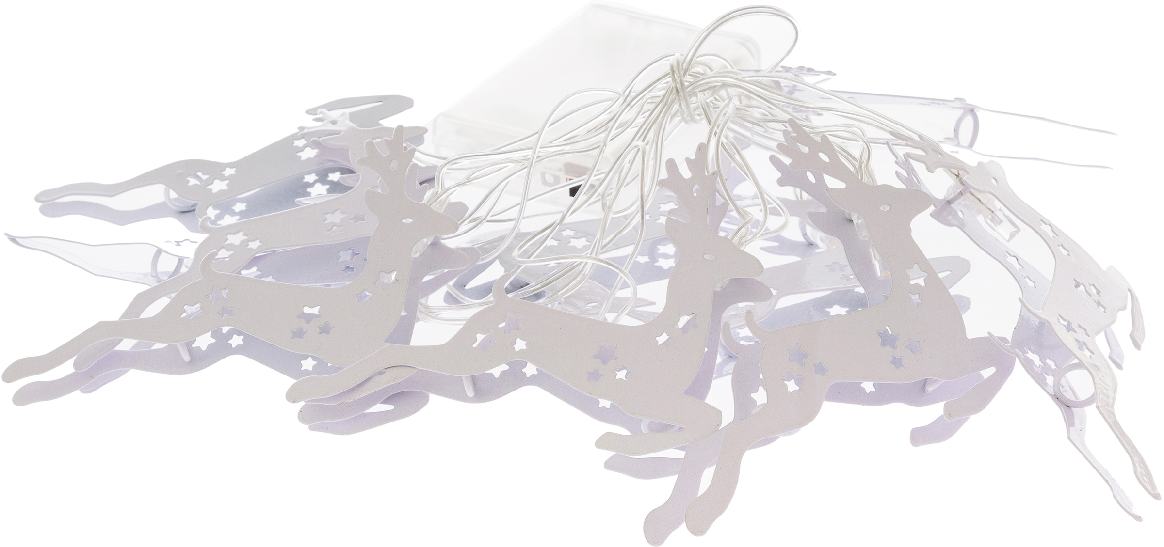 Dekoobjekt "Weihnachtsdeko", weiß, MYFLAIR MÖBEL & ACCESSOIRES, Dekofiguren, LED-Lichterkette mit Rentieren, mit 10 LEDs, Länge ca. 168 cm