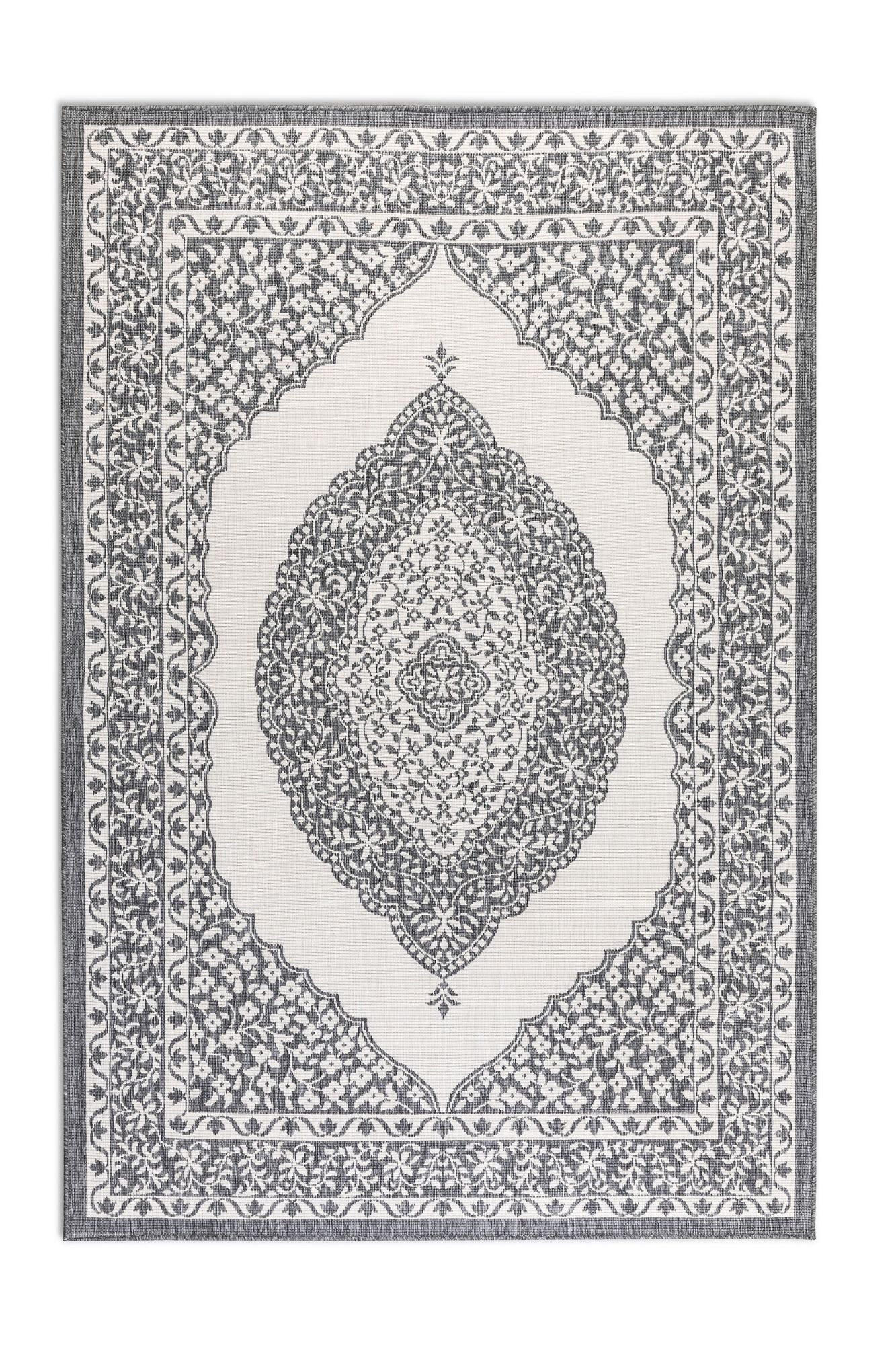 THE RUGS Gemini Reversible Indoor & Outdoor Rug Polypropylene Medallion Rug in Grey | Size: 200cm x 290cm