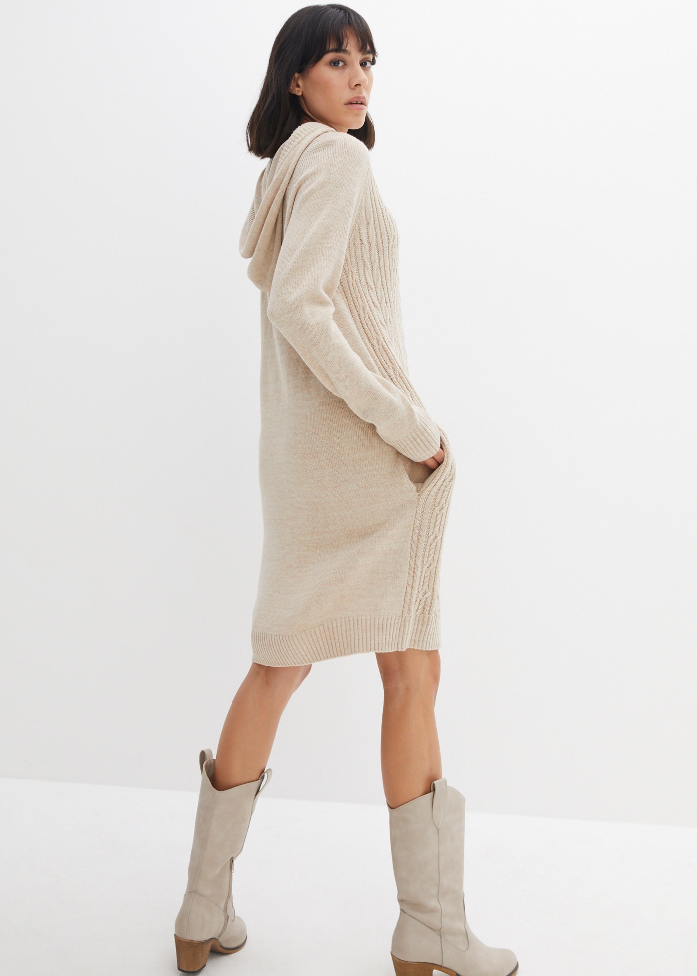 bonprix Strickkleid "Kapuzen-Strickkleid mit Zopfmuster" mit Kapuze, aus Po günstig online kaufen