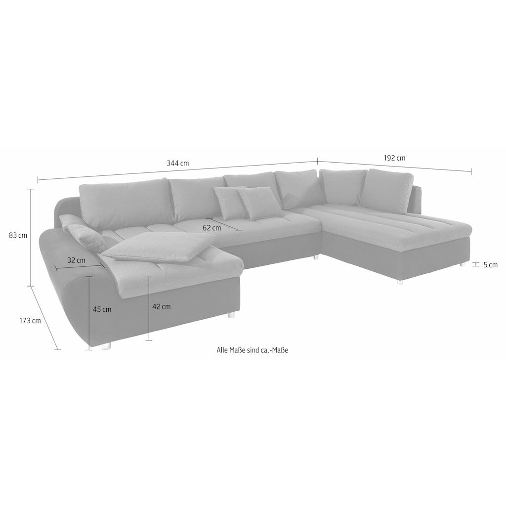 sit&more Wohnlandschaft »Bandos U-Form«, in 2 unterschiedlichen Größen, wahlweise mit Bettfunktion + Bettkasten