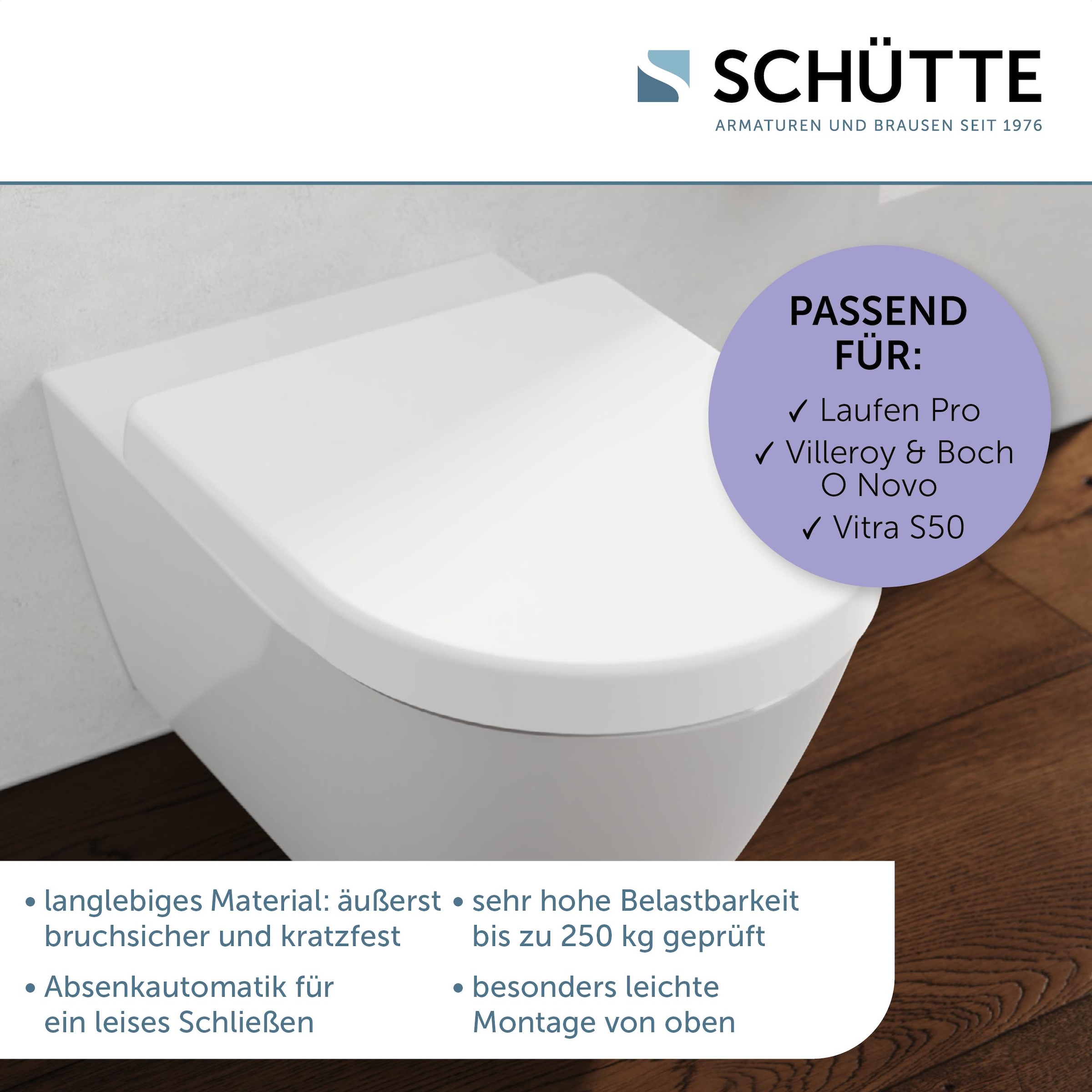 Schütte WC-Sitz »Duroplast, WHITE D-Form PRO 2«, (WC-Sitz, Befestigungsmaterial, Montageanleitung), mit Absenkautomatik und Schnellverschluss