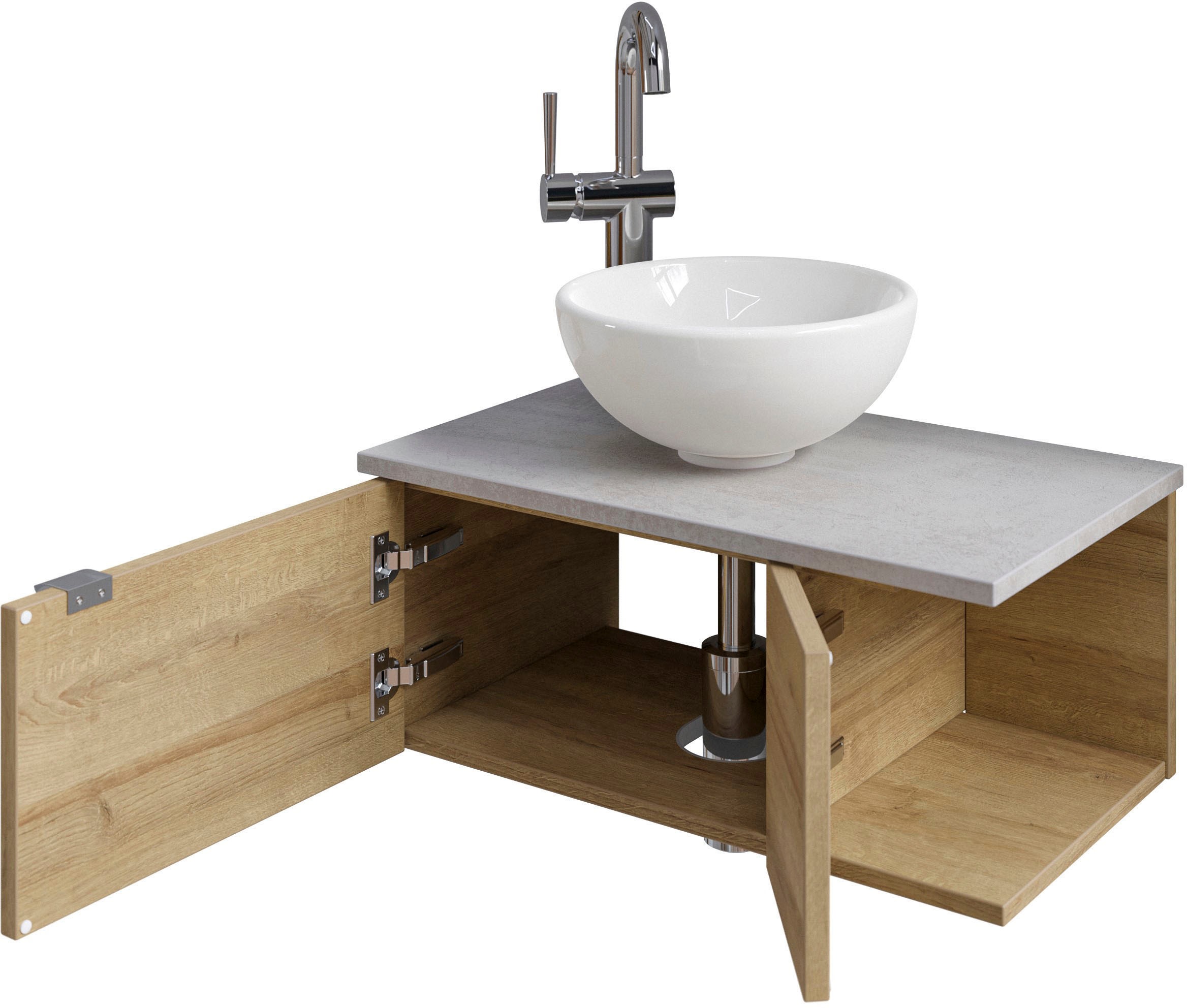 Saphir Waschtisch »Serie 6915 Waschschale mit Unterschrank für Gästebad, Gäste WC«, 61 cm breit, 2 Türen, offenes Fach, kleine Bäder, ohne Armatur