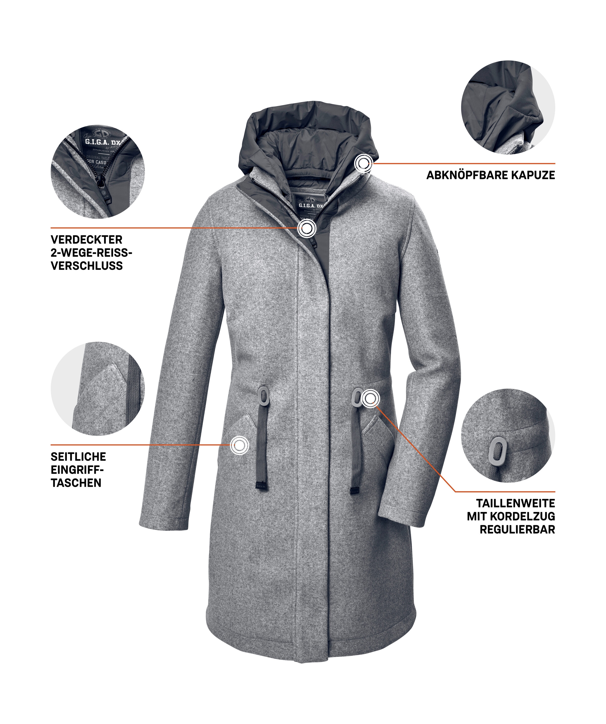 G.I.G.A. DX by killtec Parka »GW 46 WMN PRK«, Vielseitiger Damen Parka, 2-Wege-Reißverschluss, abnehmbare Kapuze