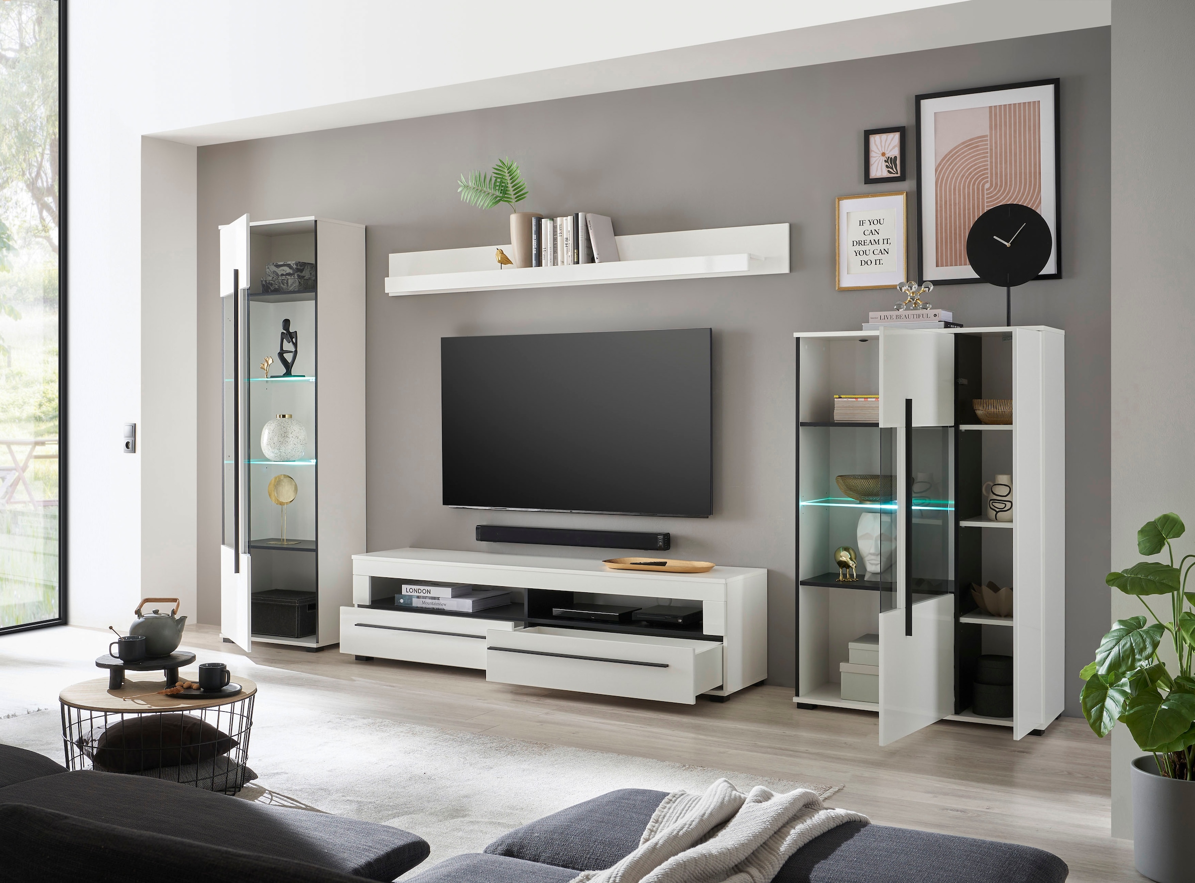 INOSIGN Wohnwand »Cantara, moderne Anbauwand, Wohnzimmer-Set, in Eiche Evoke oder Weiß«, (Set, 4 St.)