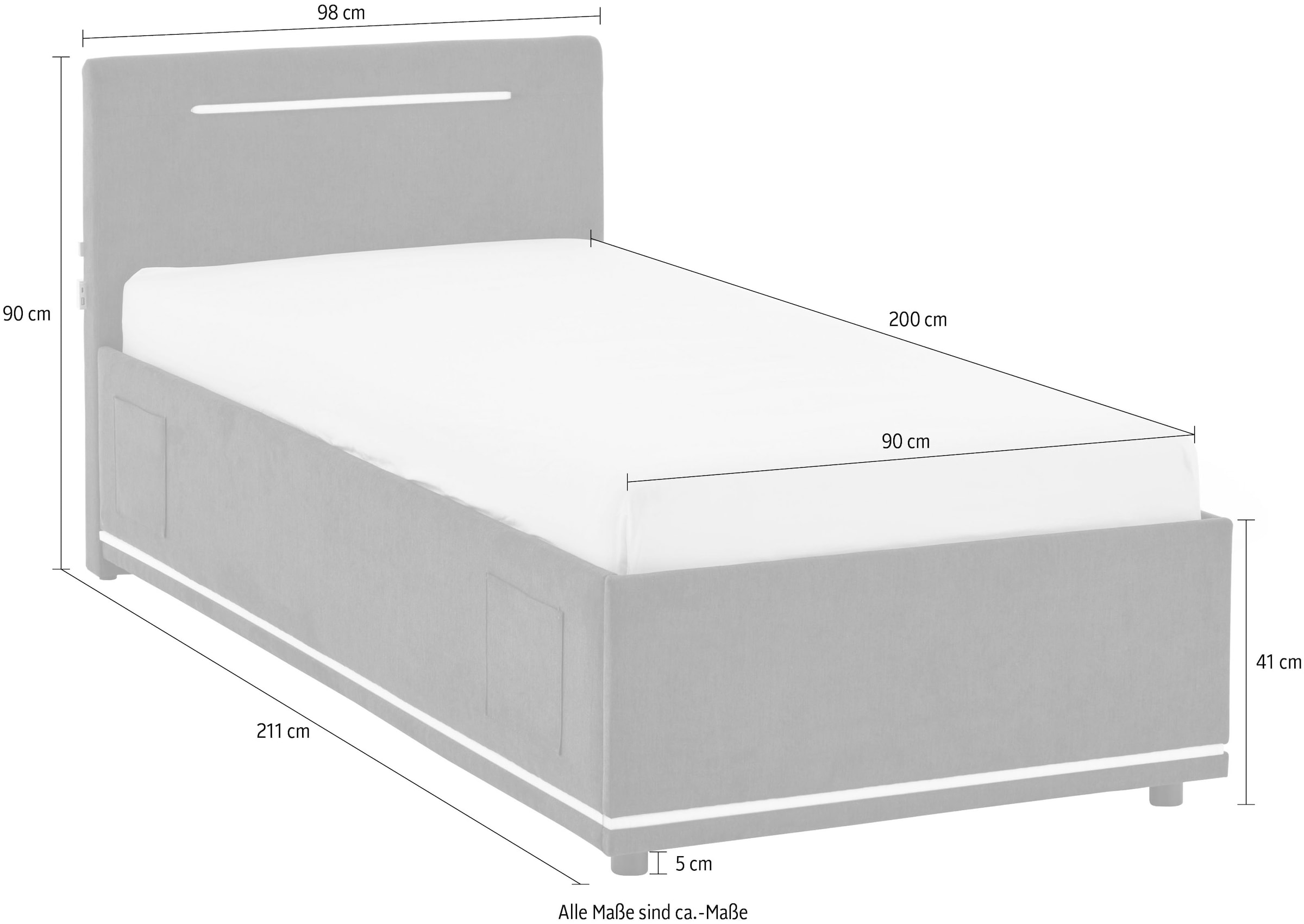 meise.möbel Polsterbett »CIRCLE inkl. LED-Beleuchtung & USB-Anschluss, wahlweise mit Bettkasten«