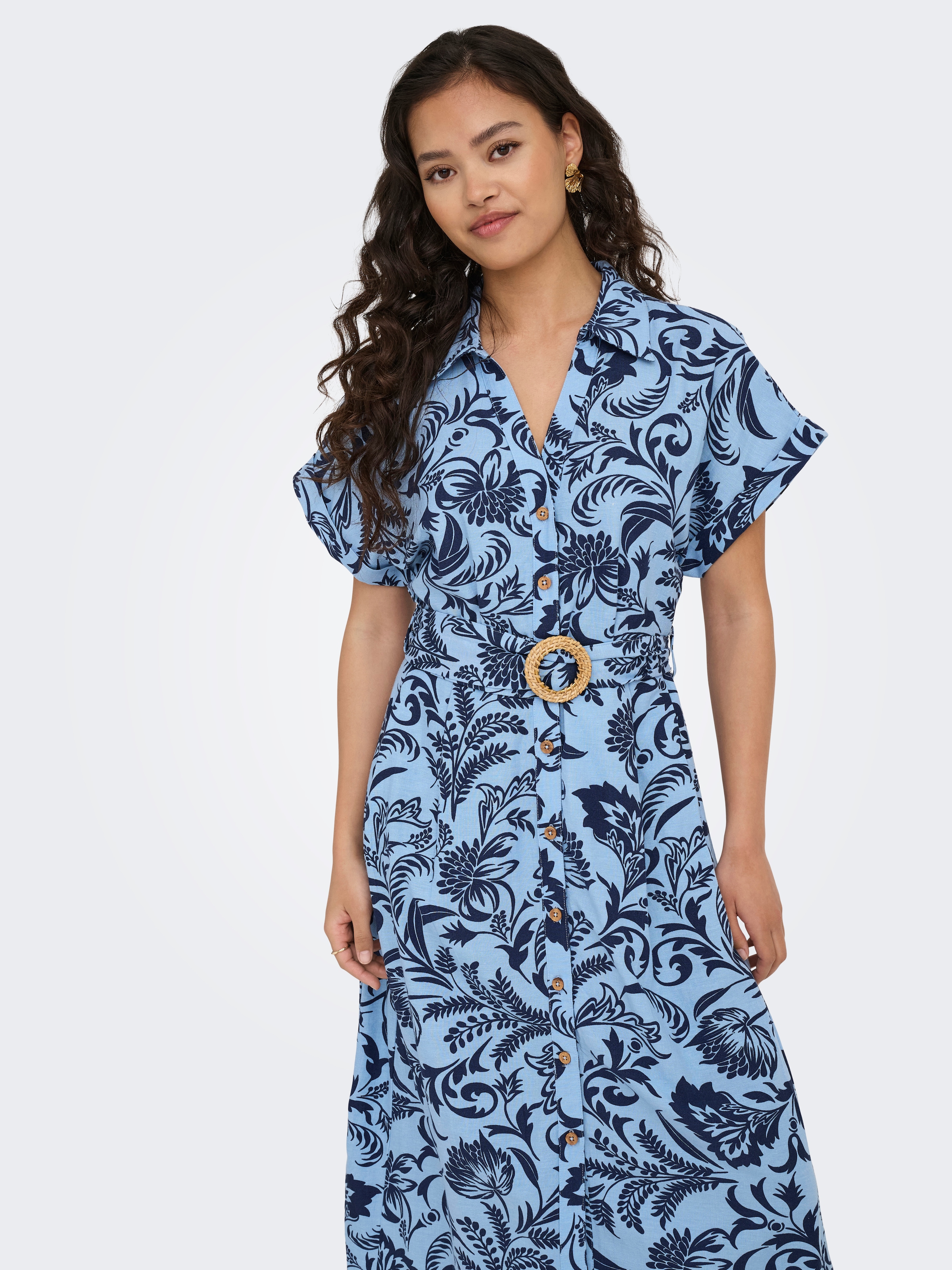 ONLY Hemdblusenkleid "ONLJAKIRI LINEN SS MIDI SHIRT DRESS WVN", mit Leinen günstig online kaufen
