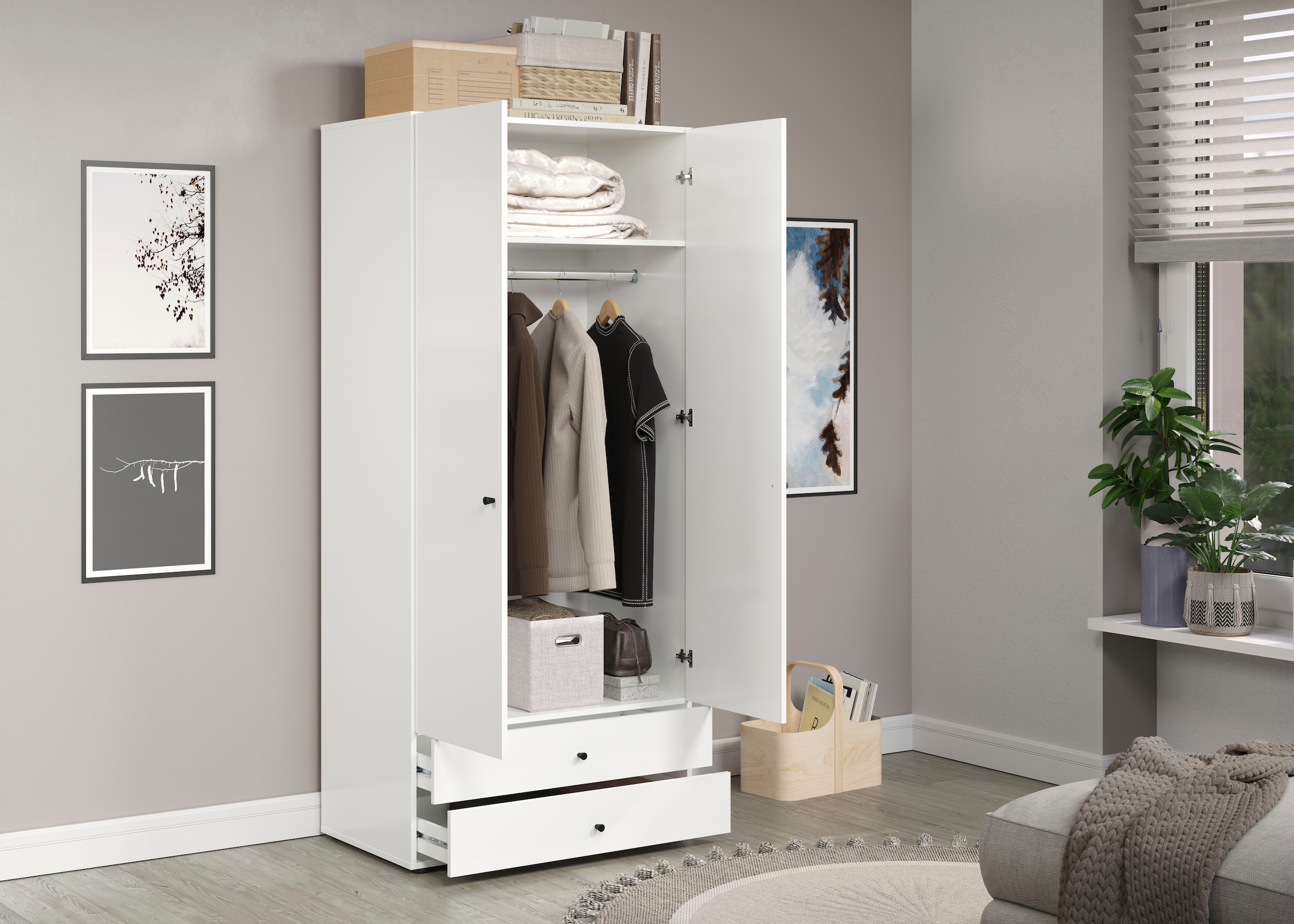 INOSIGN Kleiderschrank »Jersey Schlafzimmerschrank Garderobe Bestseller Schrank«, (1 St., Drehtürenschrank mit modernen Griffen Otto´s Choice), Drehtürenschrank mit 2 Schubladen - (B/T/H) 81/51/176 cm