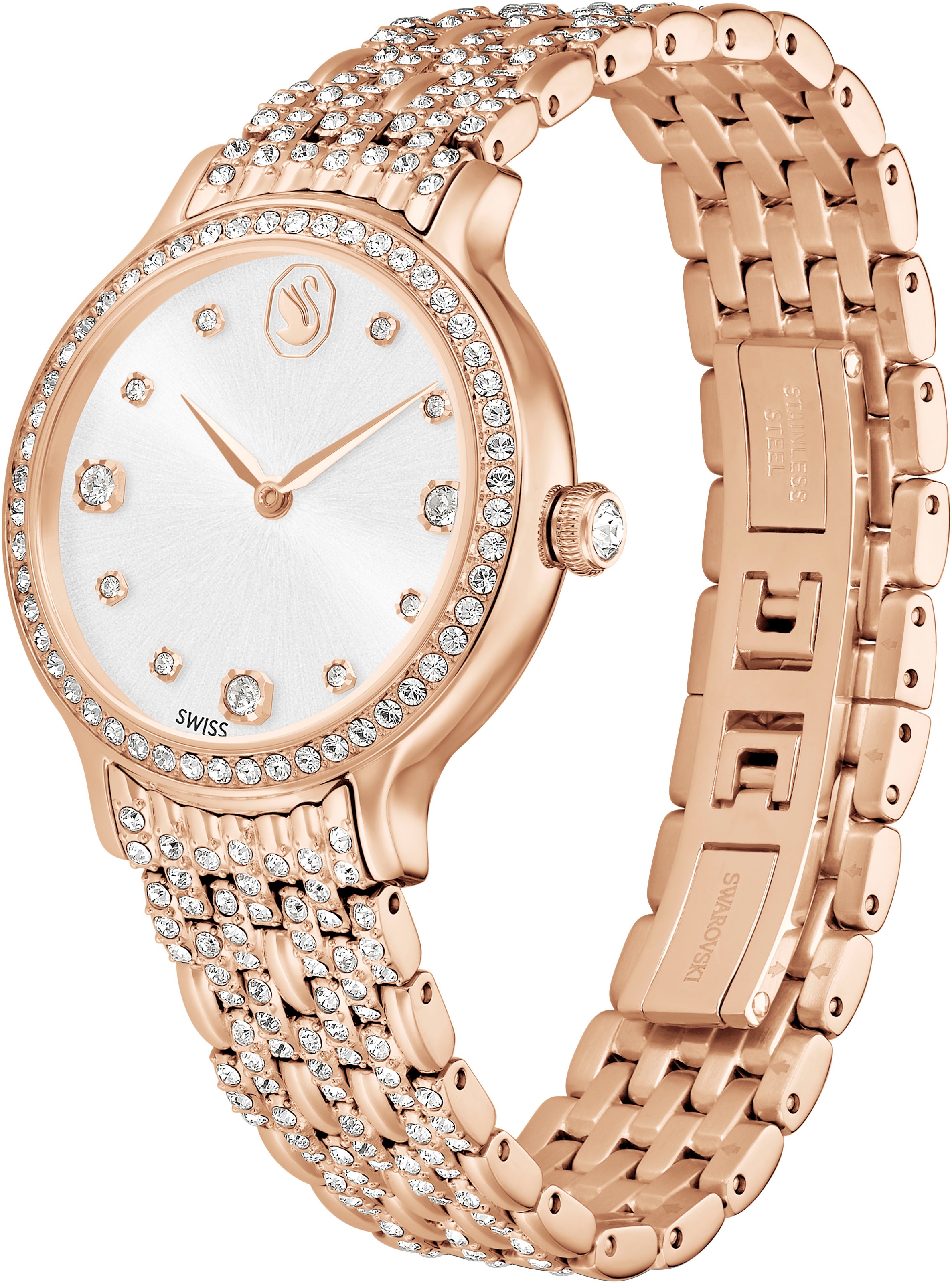 Swarovski Quarzuhr »IMBER«, Armbanduhr, Damenuhr, Swiss Made, Edelstahlarmband, analog