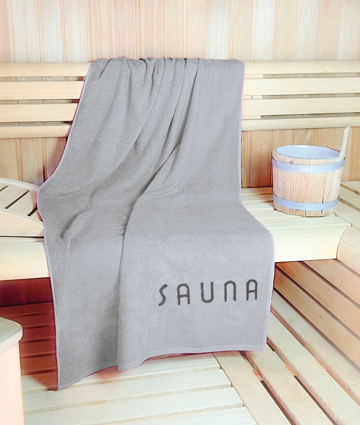 KiNZLER Saunatuch "Wellness, Sauna - 90/200 cm", (1 St.), leichte Qualität, verschiedenen Designs, auch als 2er Set