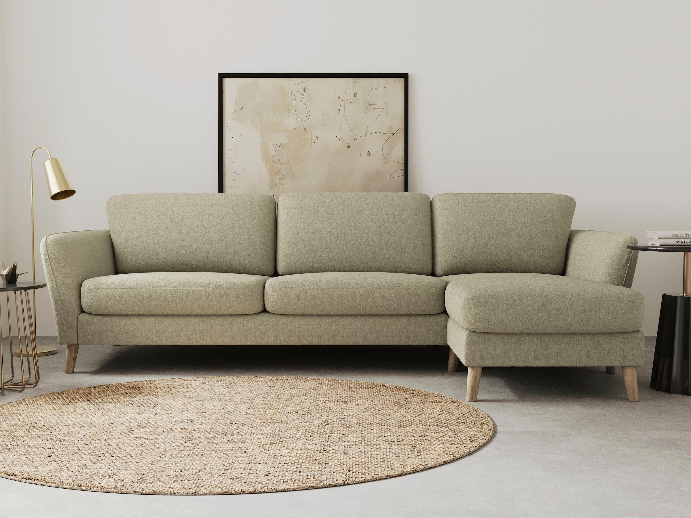 OTTO home Ecksofa "MARSEILLE (279/152cm),L-Form, Rec. rechts/links, verschiedene Bezüge" Massivholzbeine Eiche, Landhausstil, Wellenunterfederung