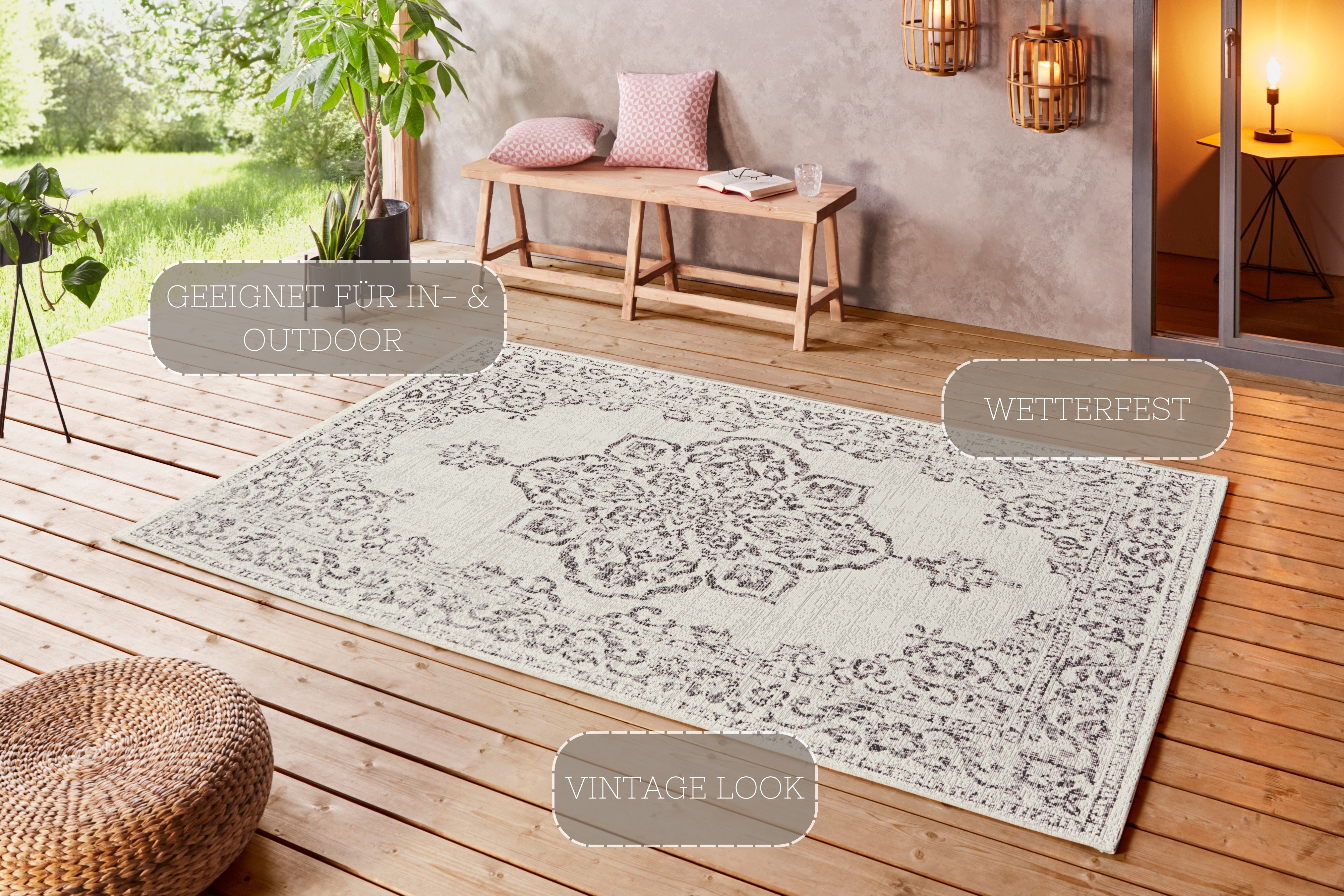 Thumbnail - HANSE Home Teppich "Tilos", rechteckig, 8 mm Höhe, In- & Outdoor, Kurzflor, Orientalisch, Vintage, Wohnzimmer, Garten