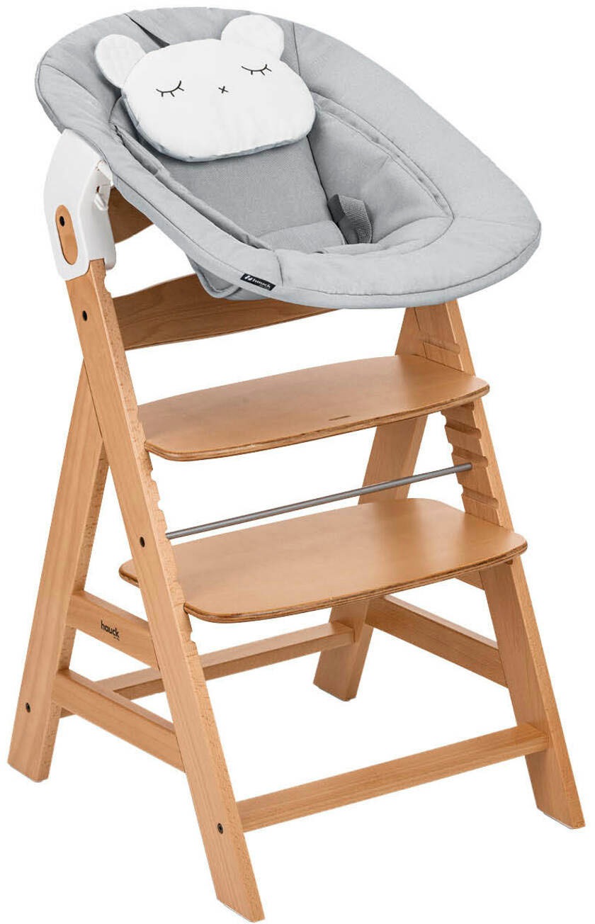 HAUCK Kinder Hochstuhl "Alpha Newborn Pre, Nature Grey", grau, Baumwolle, Kunststoff, Massivholz, Polyester, Stahl, Stühle, mit Newborn Aufsatz; FSC