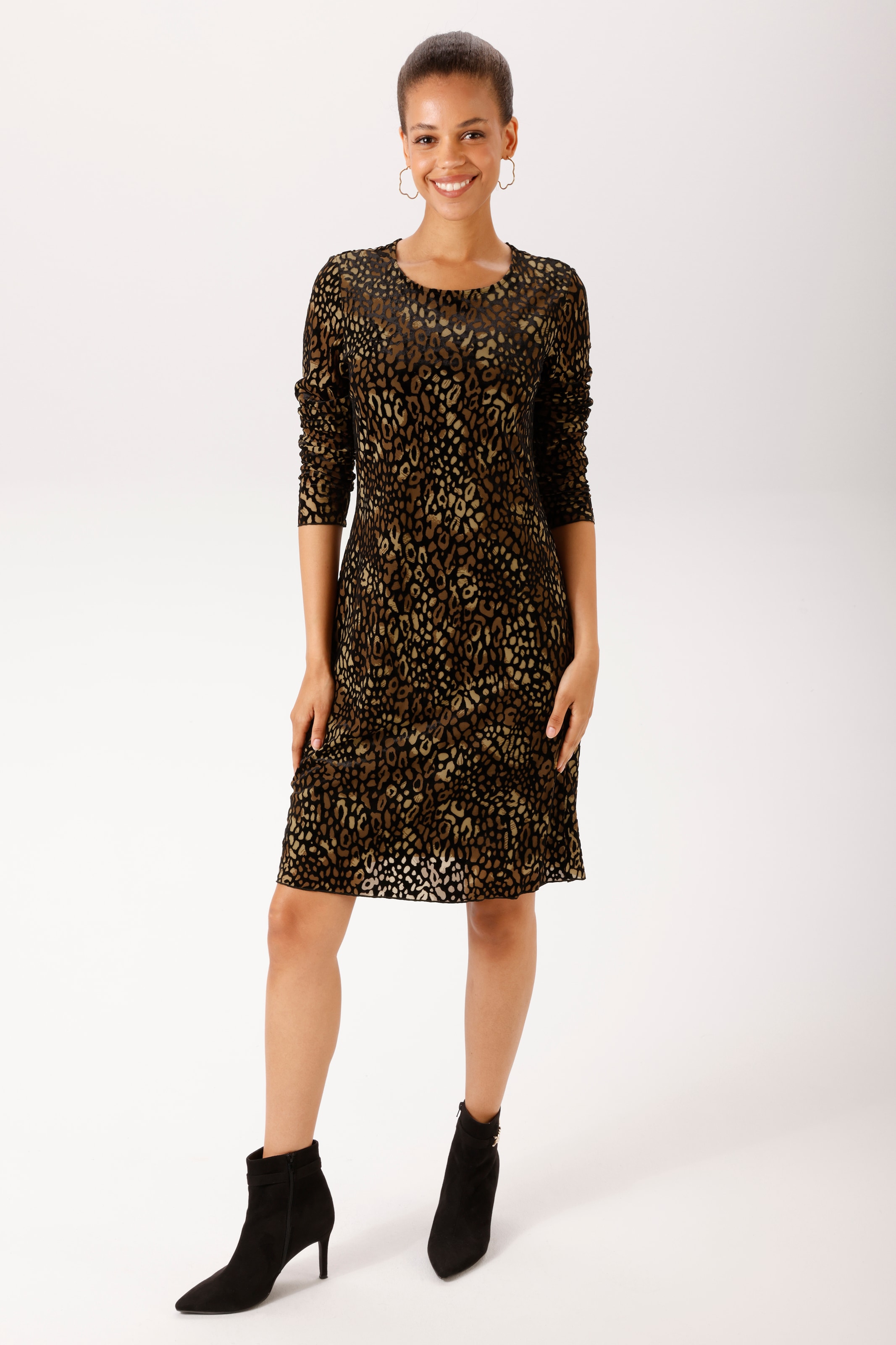 Aniston CASUAL Minikleid mit Leo-Muster in Ausbrenner-Optik - NEUE KOLLEKTION