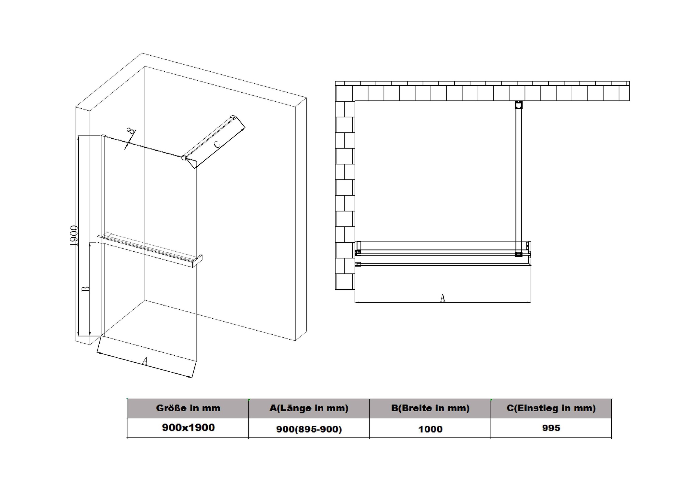 welltime Walk-in-Dusche »Trento Deluxe« 1 Stk. tlg. 8mm ESG und Antikalkversiegelung