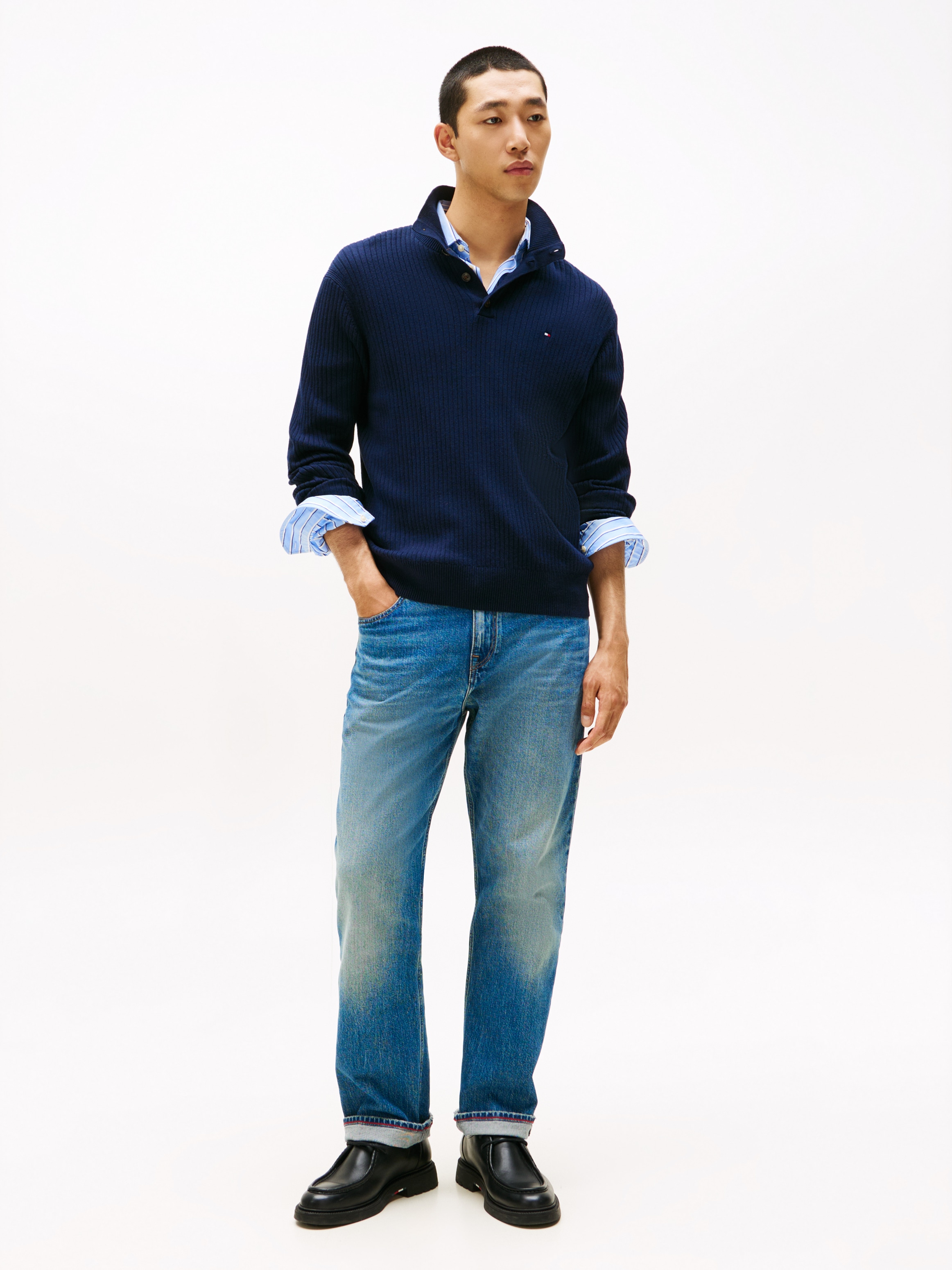 Tommy Hilfiger Troyer »PIMA CASH STRUCTURE MOCK«, Rippbündchen am Kragen, Ärmel und Saum