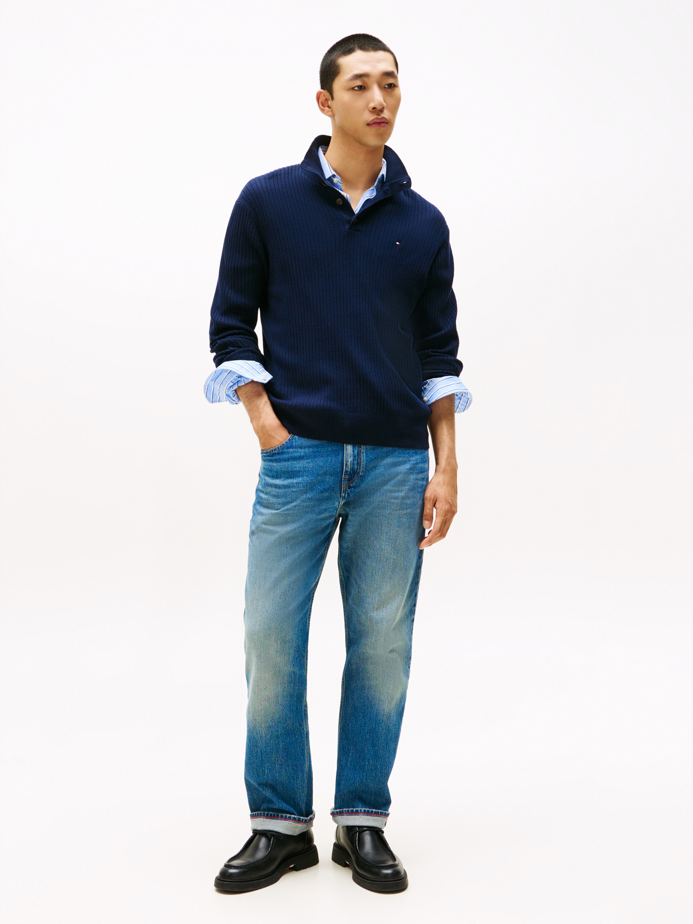 Thumbnail - Tommy Hilfiger Troyer "PIMA CASH STRUCTURE MOCK" Rippbündchen am Kragen, Ärmel und Saum