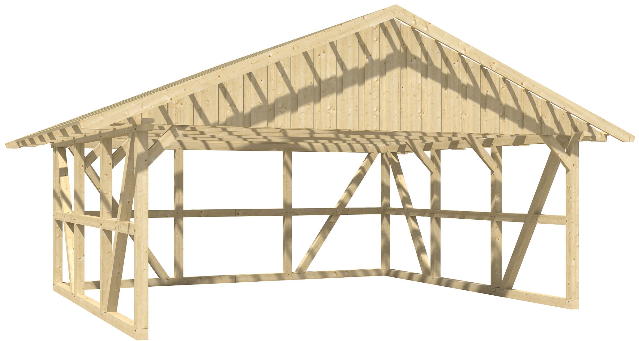 Skanholz Doppelcarport "Schwarzwald", KVH-Fichte, 560 cm, Natur, mit Dachlattung