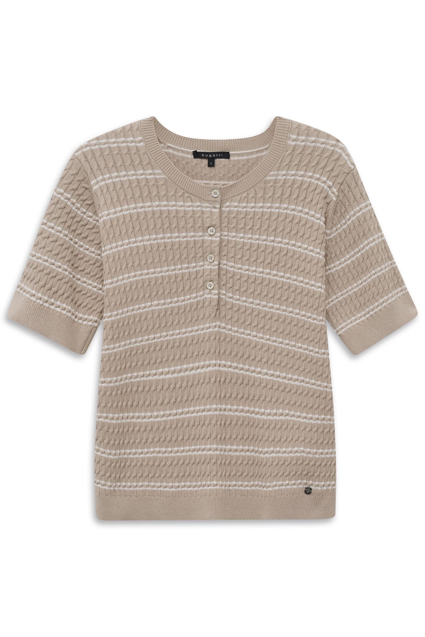 Thumbnail - bugatti Rundhalspullover "Gestreift" mit kurzem Arm und Knopfleiste