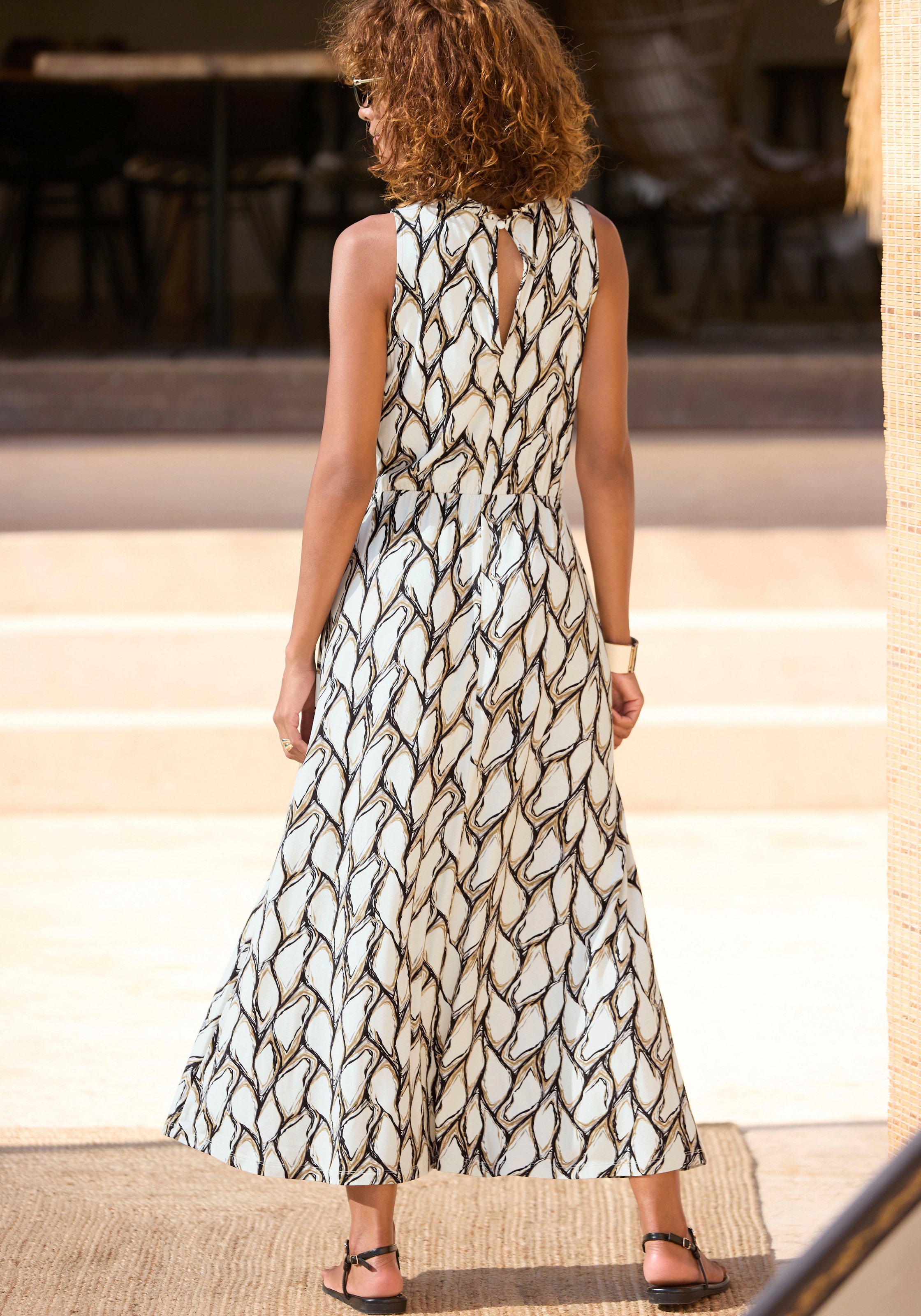 Thumbnail - LASCANA Jerseykleid, mit Alloverdruck, Midikleid, hochgeschlossen, sommerlich-elegant