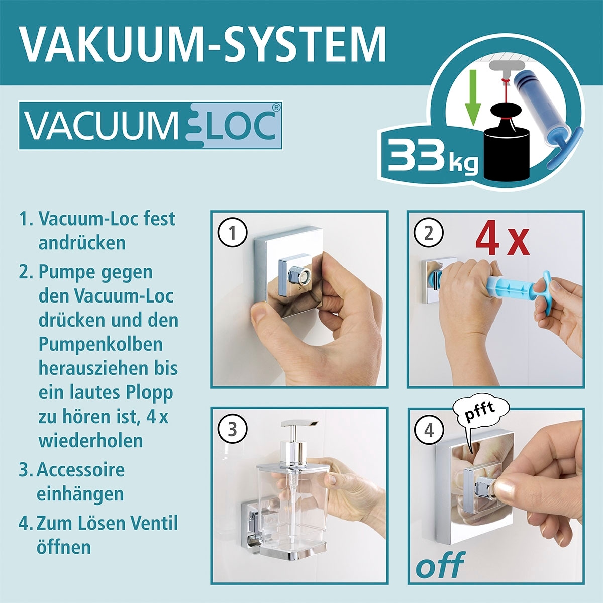 WENKO Badregal »Vacuum-Loc Quadro«, 1 Ablage