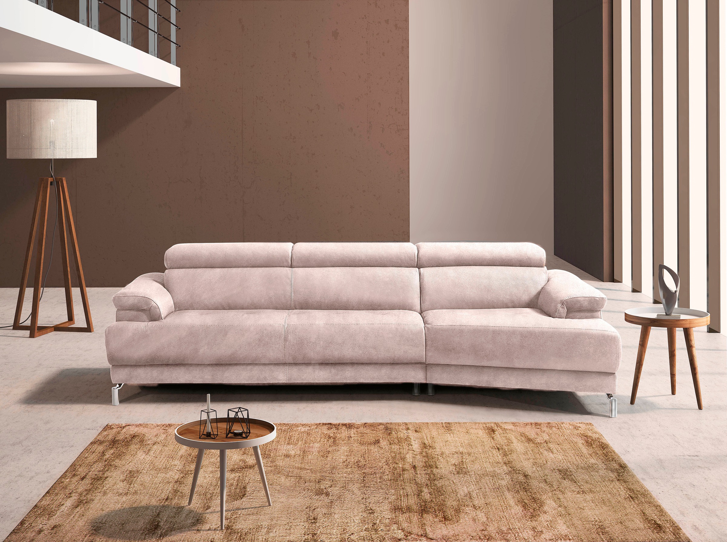 Egoitaliano Ecksofa »Soul, extravagantes Designsofa, Megasofa, super bequem, tolle Details«, mit Trapez-Abschlußelement, inkl verstellbarer Kopfteile