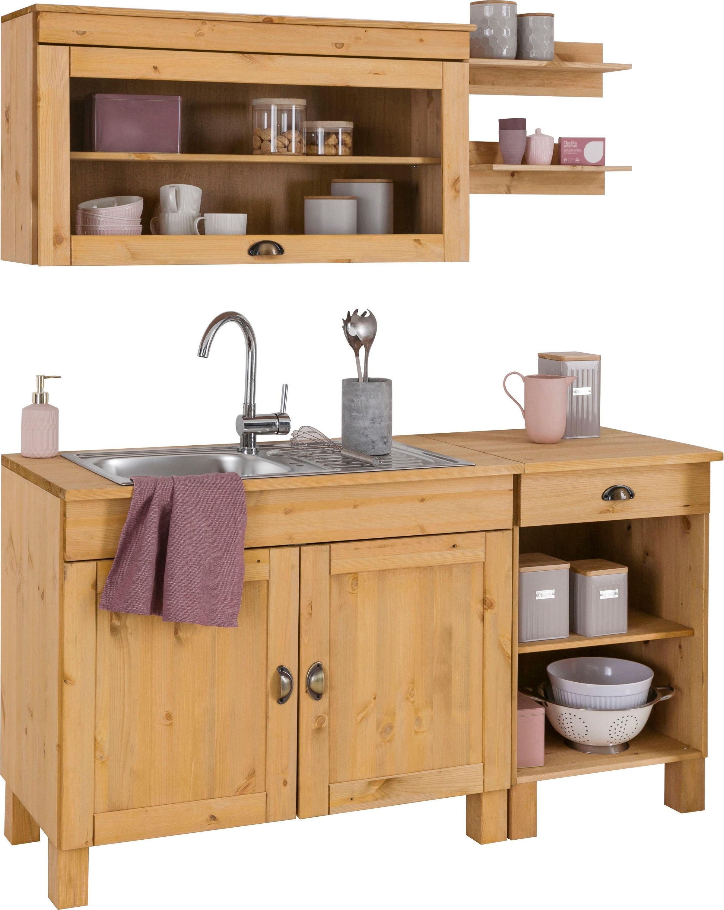 Preisvergleich für Home affaire Küchen-Set Oslo, (5 St.), ohne E-Geräte,  Breite 150 cm, aus massiver Kiefer, 23 mm starke Arbeitsplatte, mit, SKU:  579507 | Ladendirekt